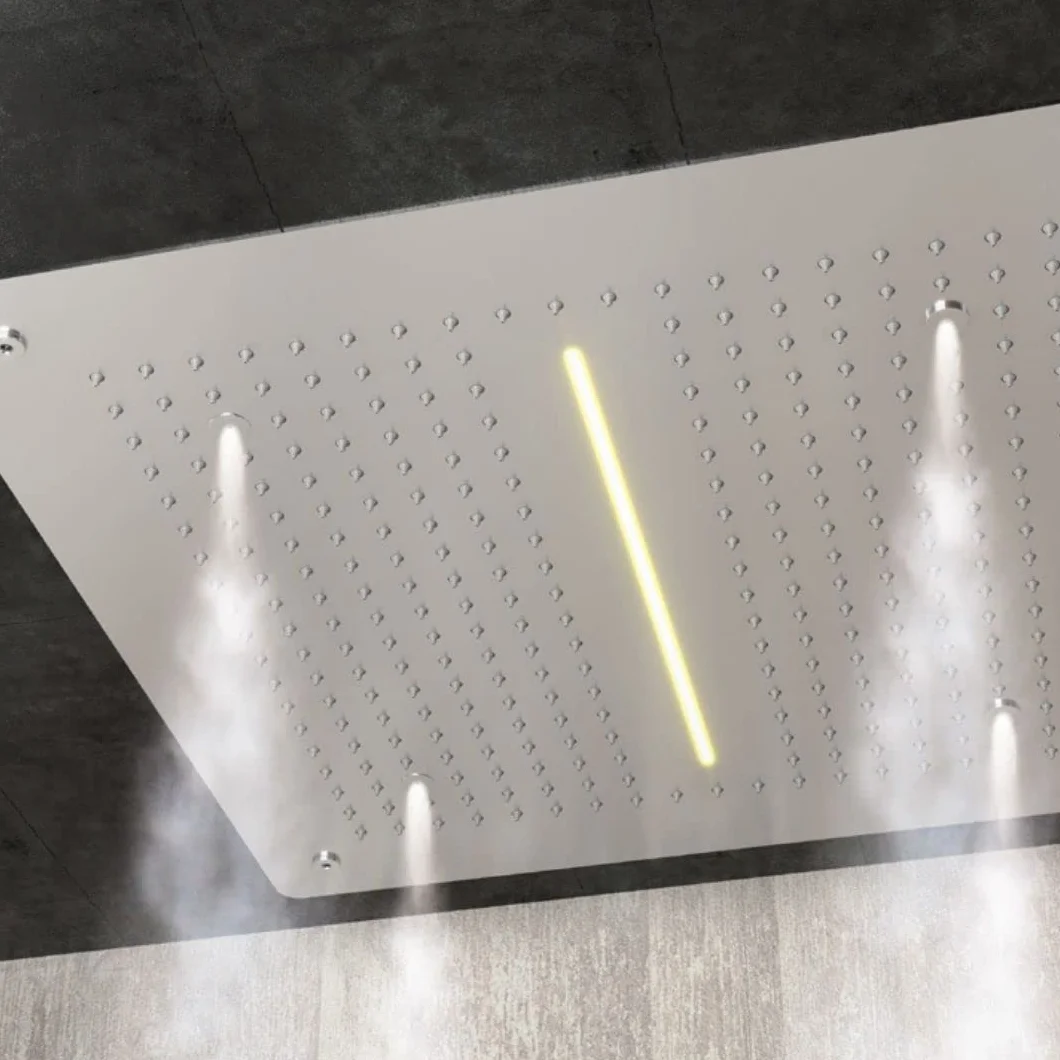 Soffione Doccia LED a Soffitto Installazione Da Incasso Con Cascata Acciaio Inox Quadro