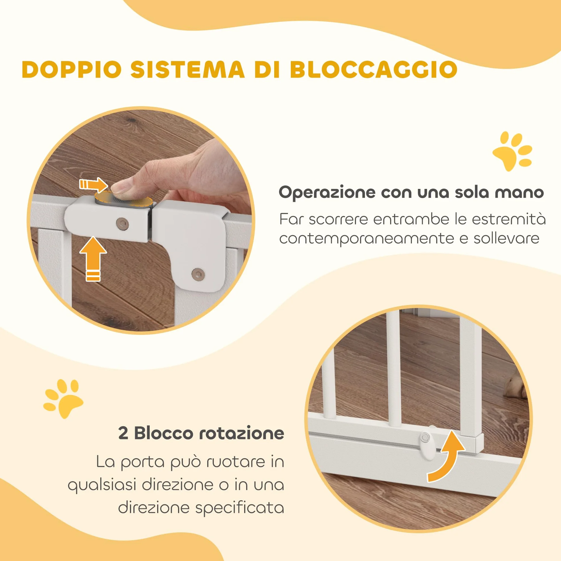 PawHut Cancelletto di Sicurezza per Cani Estensibile 75-85 cm, Cancellino Alto 76 cm, Fissaggio a Pressione, Bianco