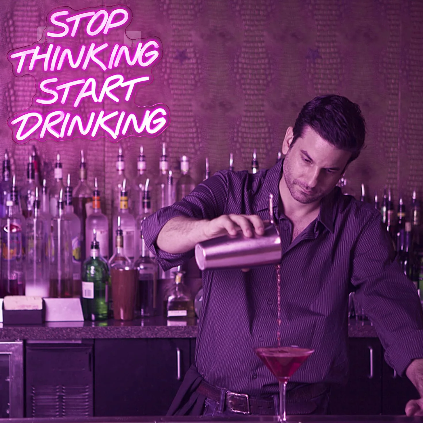 Looklight Stop Thinking Start Drinking Insegne Luminose Scritte Luminose Insegna al Neon per Bar Insegna LED Rosa da Bar Scritte Neon per Negozi Caffè Birra Domestica Ristorante