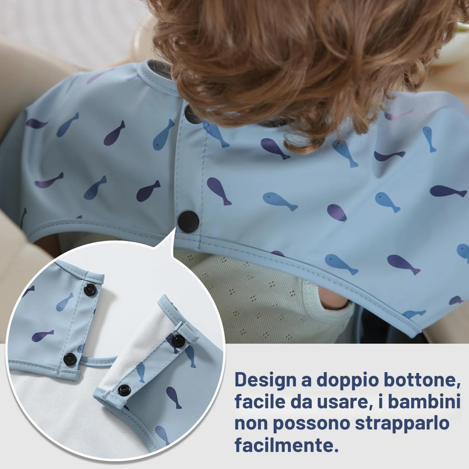 Bavaglino Anti-Mess a Manica Lunga Impermeabile Lavabile in Lavatrice per Svezzamento Bambino 6-24 Mesi