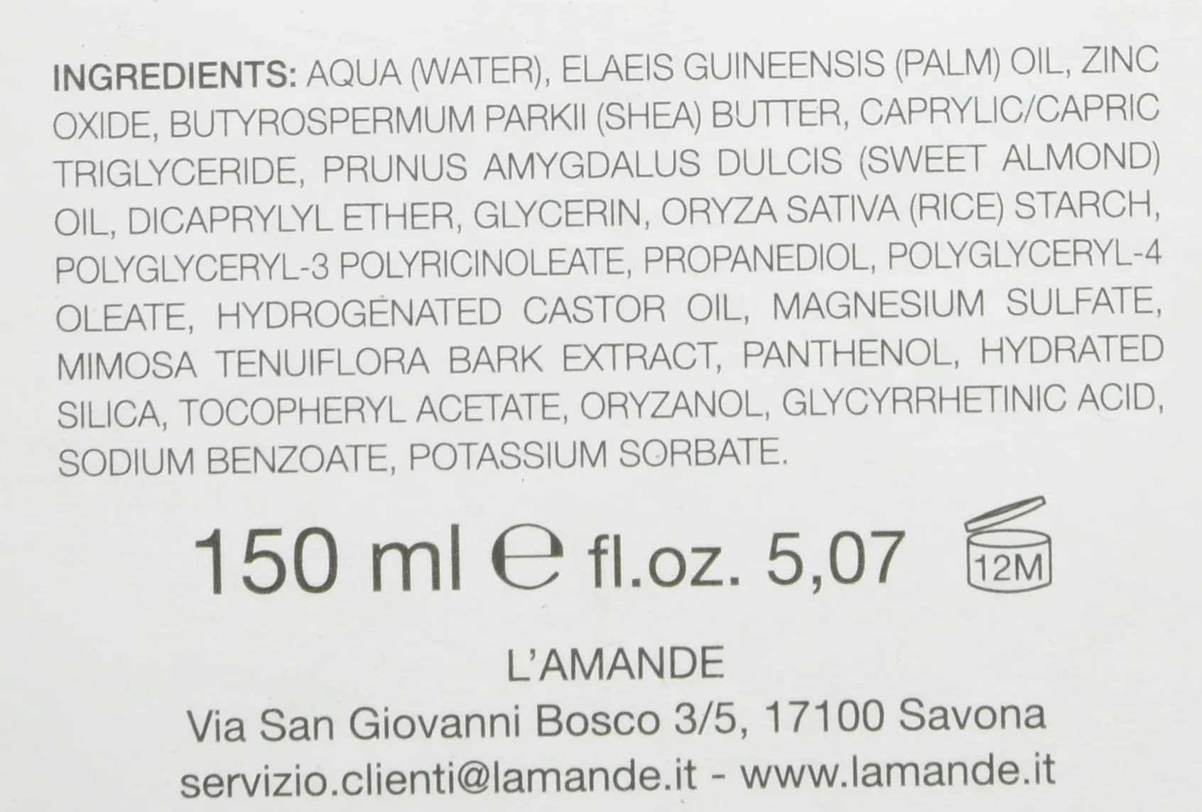 L'AMANDE Pasta Cambio Pannolino Neonati e Bambini all'Ossido di Zinco, Crema Pannolino Protettiva 150 ml