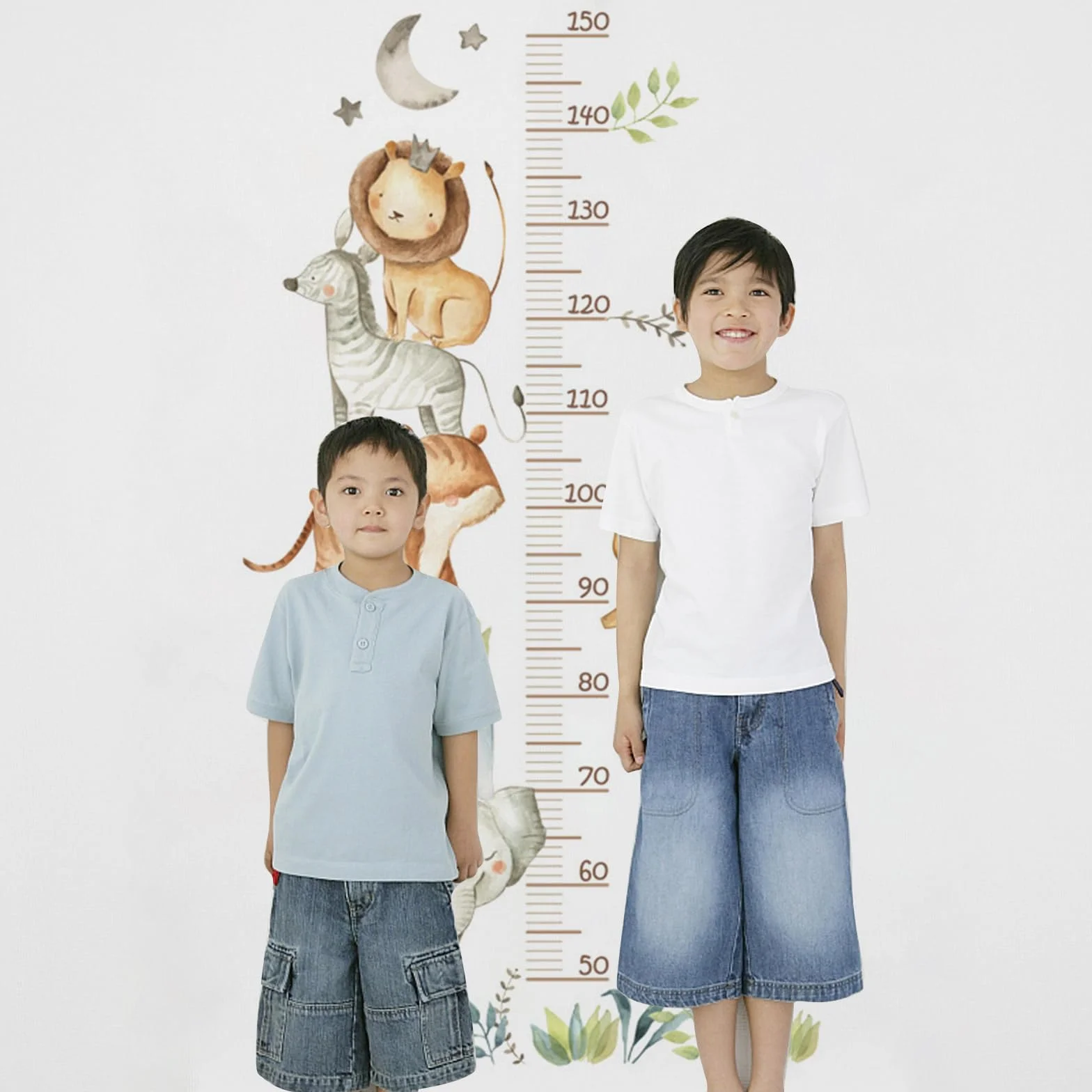 Forhome Adesivo Murale Autoadesivo Tabella di Altezza per Bambini Animali della Foresta 50-150 cm