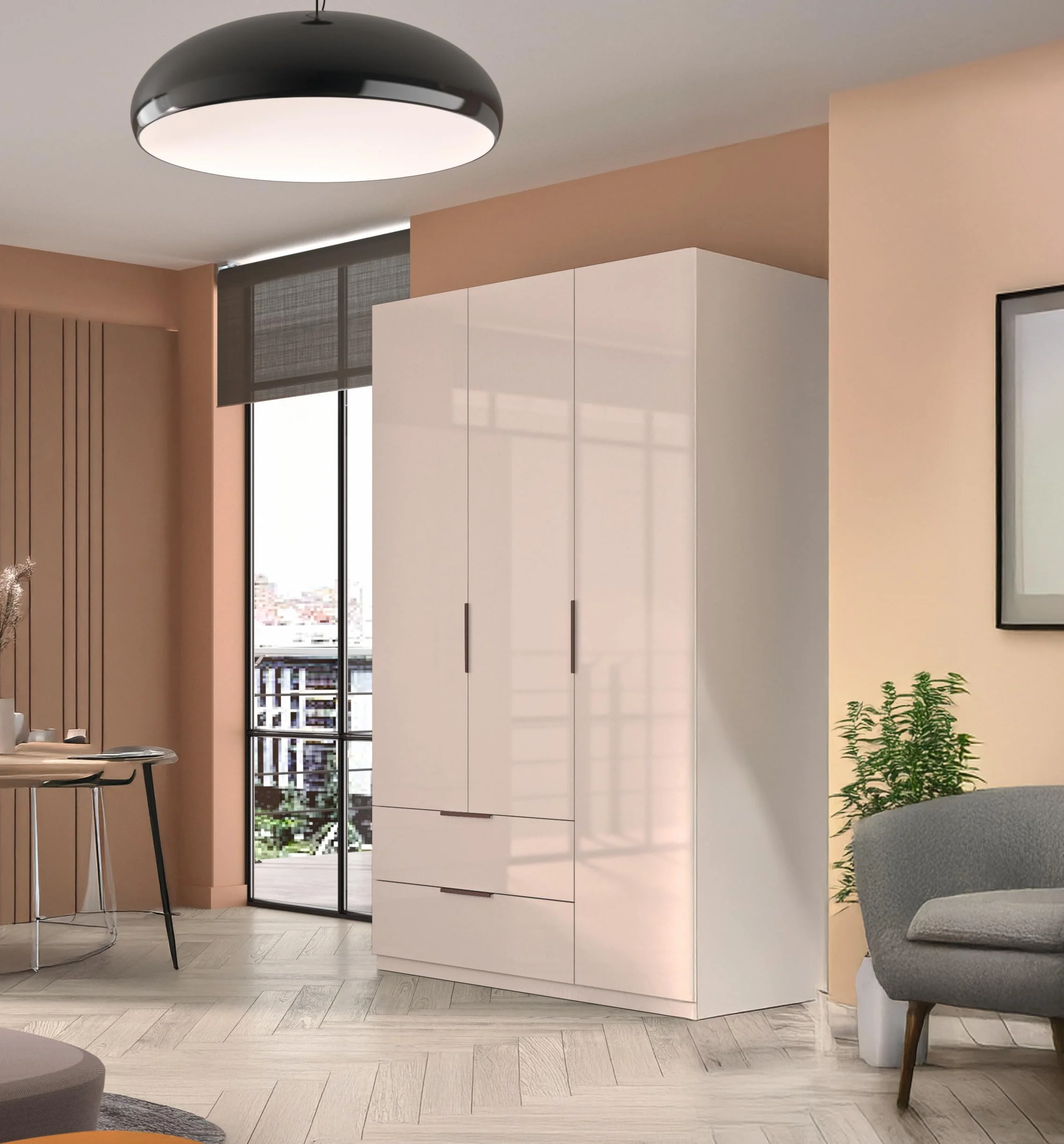 AVANTI TRENDSTORE Paciano Armadio 3 ante battenti 2 cassetti legno laminato bianco lucido 119,3x200x58cm