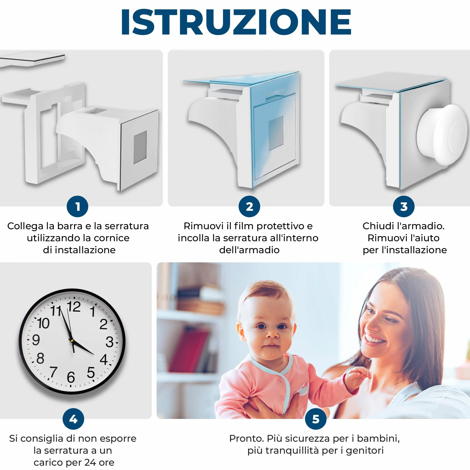 Blocca Cassetti per Bambini Hoffenbach 12 Serrature 3 Chiavi Chiusura Magnetica Bianco