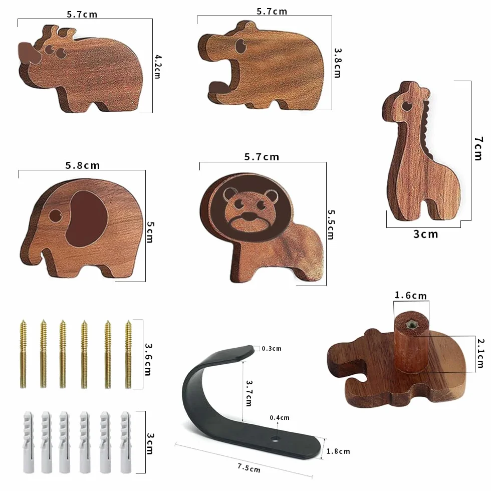 Ganci da Parete in Legno Autoadesivi per Bagno 5PCS Appendiabiti Bambini