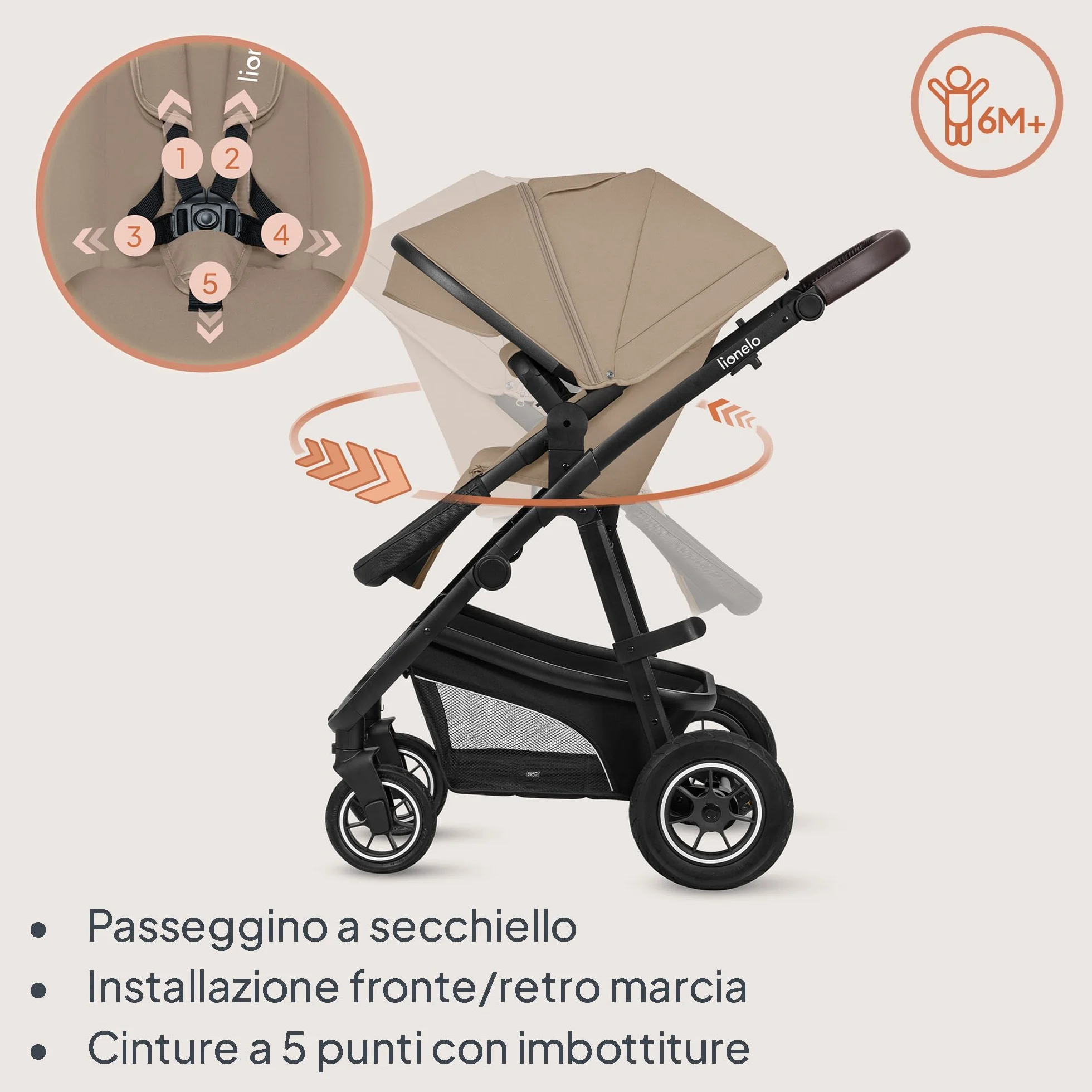 Passeggino 3 in 1 per Bambini 0-48 mesi, Sistema Modulare con Seduta, Navicella, Ovetto Neonato, Leggero, Pieghevole, Ruote Grandi, Cappottina XXL UPF50+