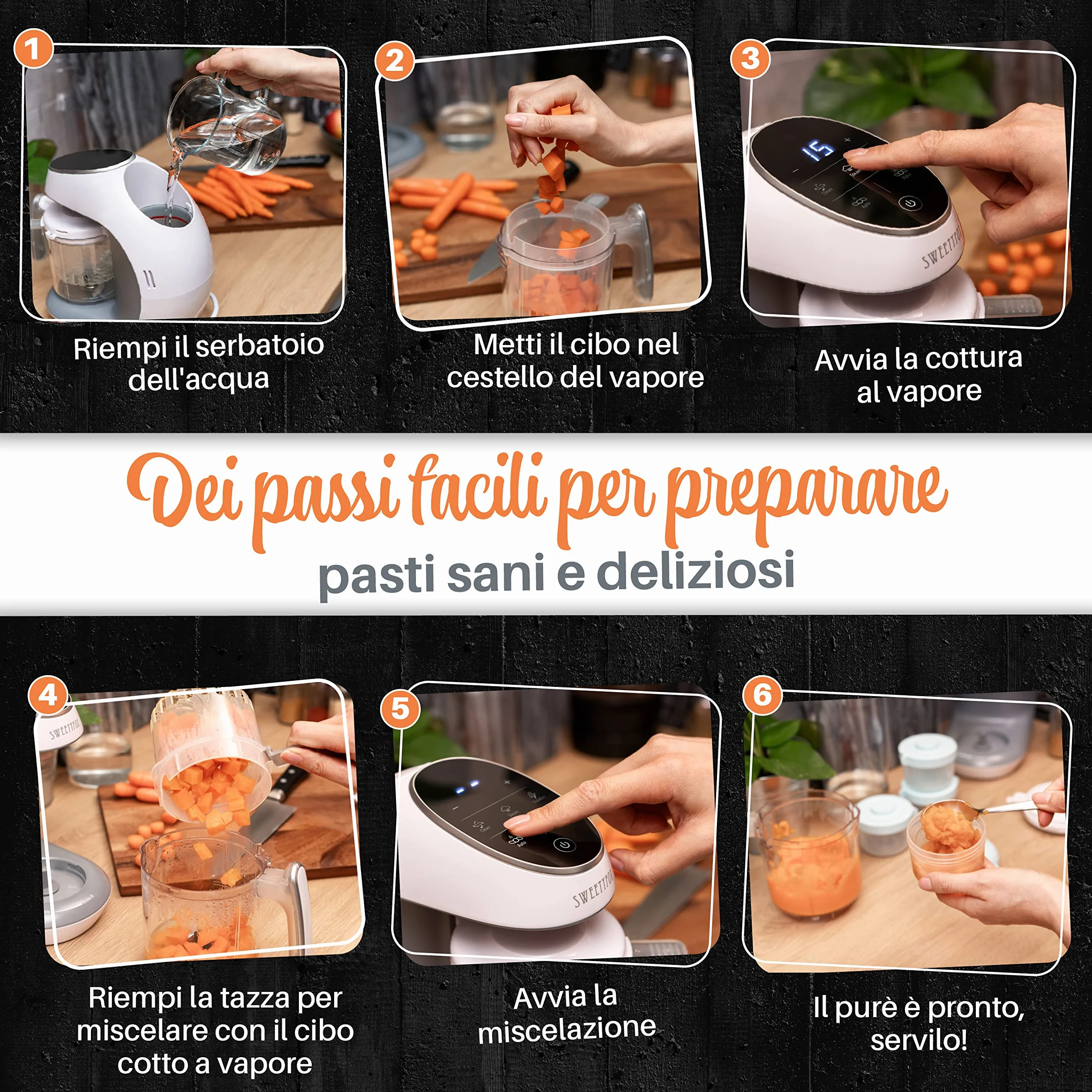 Sweety Fox Cuocipappa Mixer Multifunzione 7-in-1 per Bébé - Vapore, Mixer, Pulse