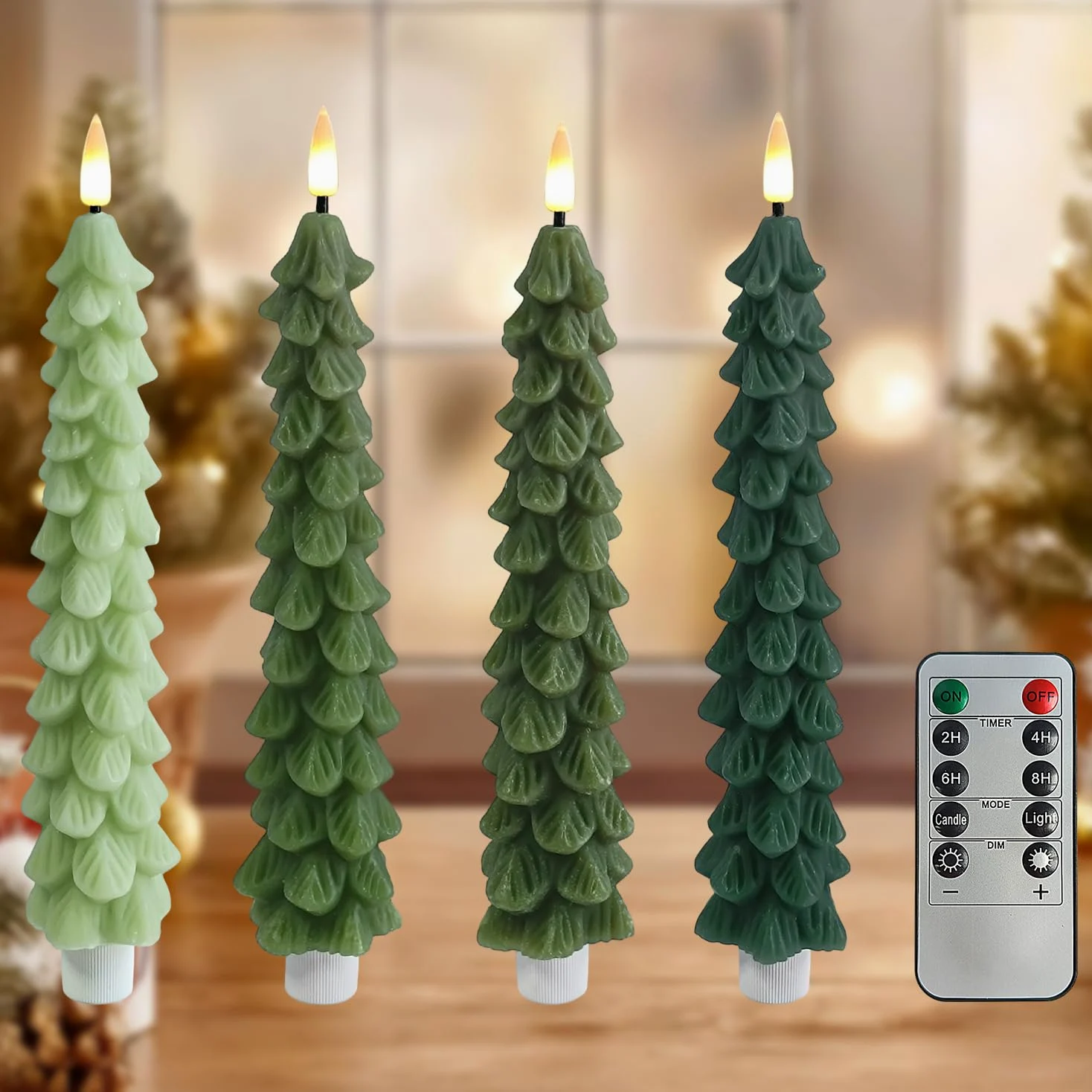 Candele senza fiamma tremolanti verdi sfumate con telecomando e timer, candele a LED in vera cera 3D con stoppino a fiamma, candele a batteria da 24 cm, per decorazione natalizia della casa