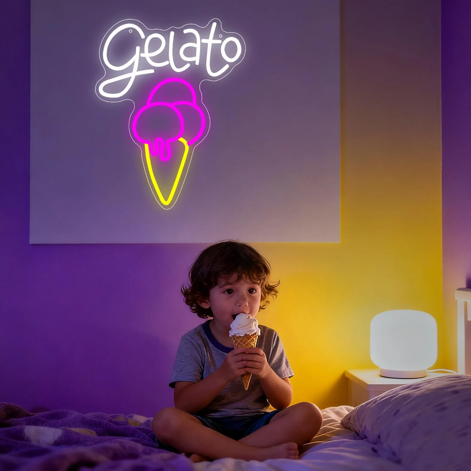 Cartello Neon Gelato con Luce LED per Decorazione da Parete Ice Cream Neon Sign Luce al Neon per Bevande Frozen Ristorante Illuminazione per Gelateria Bar Café Club Decorazione