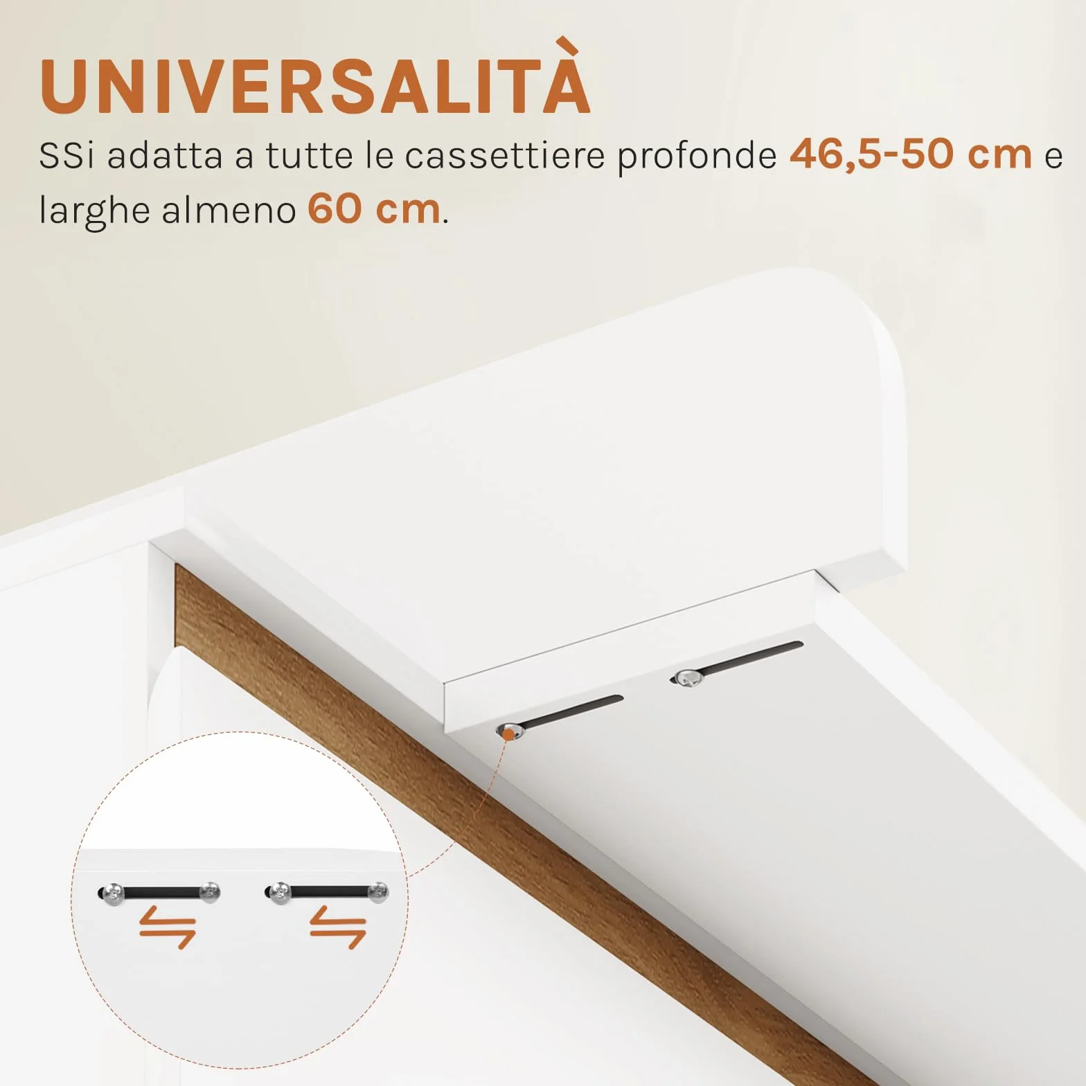 WOLTU Fasciatoio 60x80x10 cm MDF Bianco Piano Regolabile 46,5-50 cm