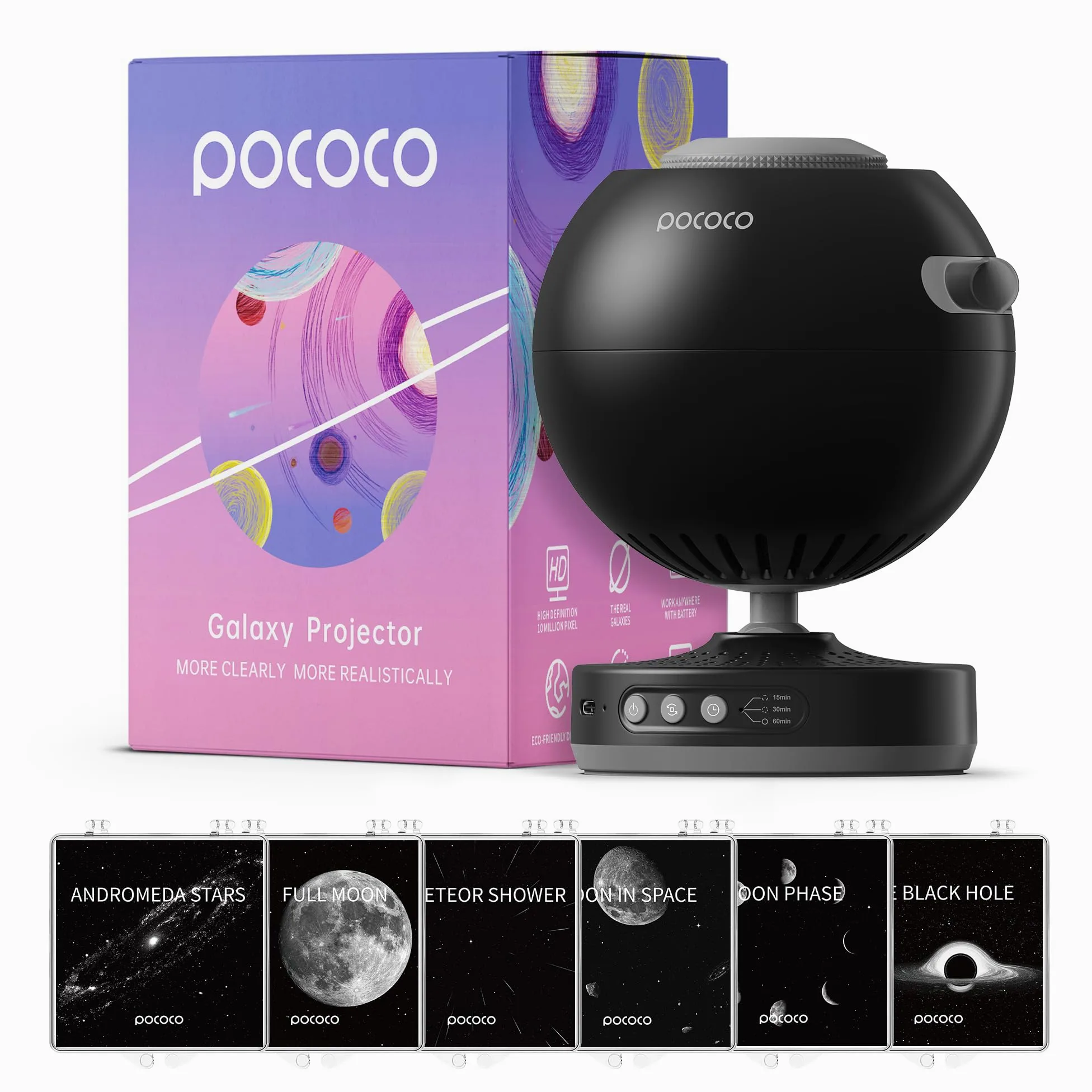 POCOCO proiettore stelle soffitto HD Planetario, decor camera bambini+Luna e Stelle (6 dischi)