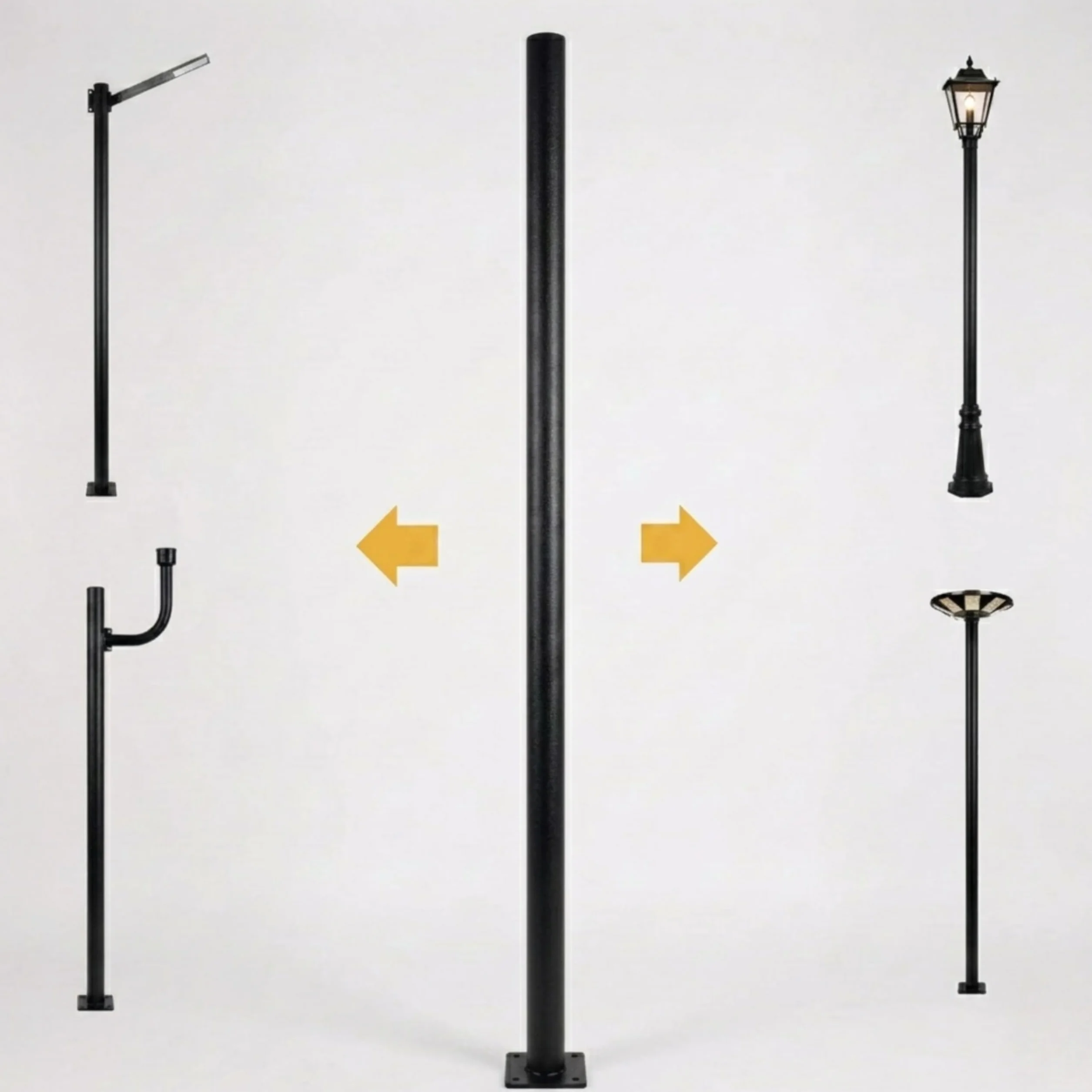 YASTA Palo per Lampione Solare 3 Metri, Supporto Nero con Finitura Ruvida con Diametro 7.5cm, Base Rinforzata per Fari LED Esterni, Giardino e Cortile - Design Moderno e Antigraffio
