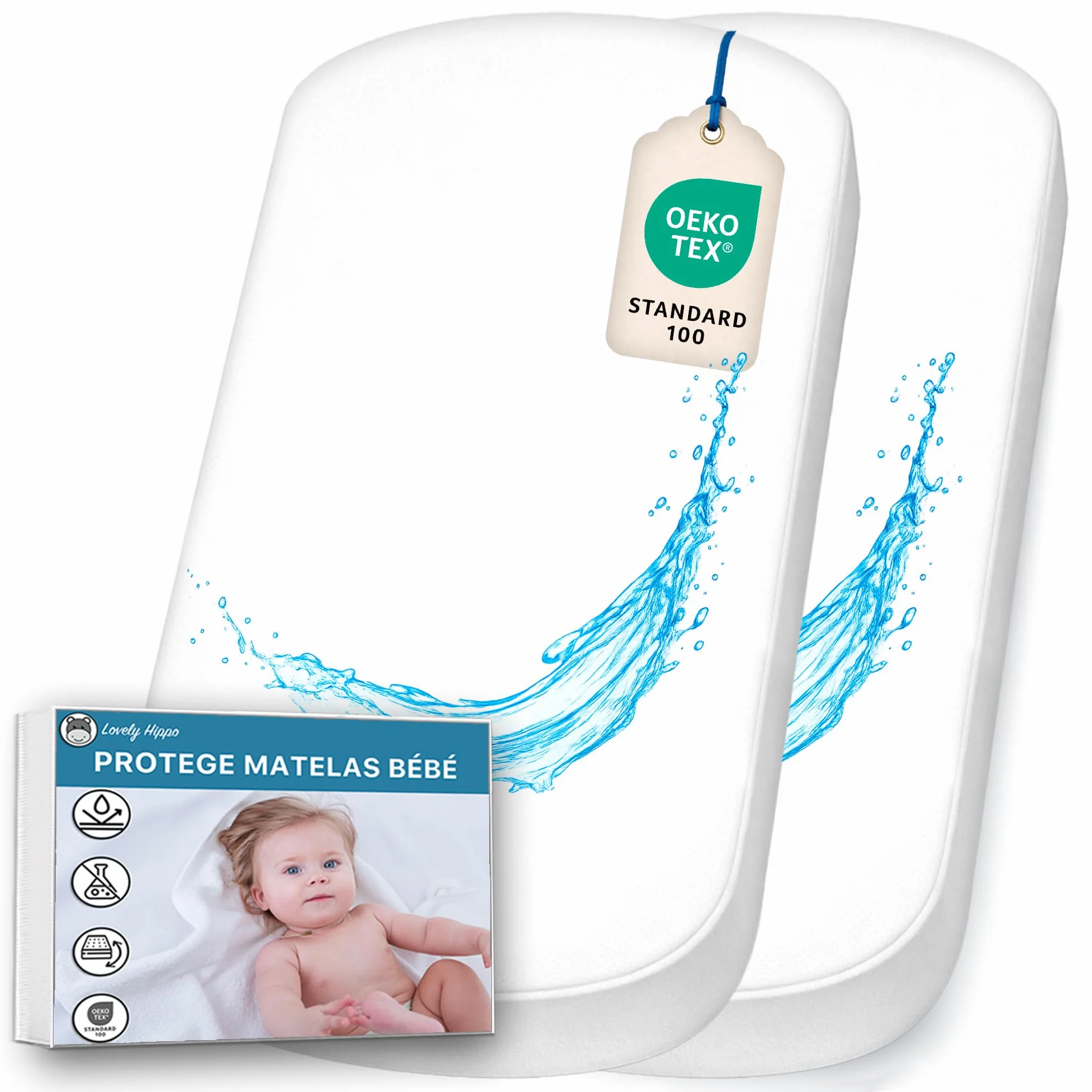 Coprimaterasso Culla 100% Impermeabile Oeko-Tex 40x80 cm 2 Pezzi