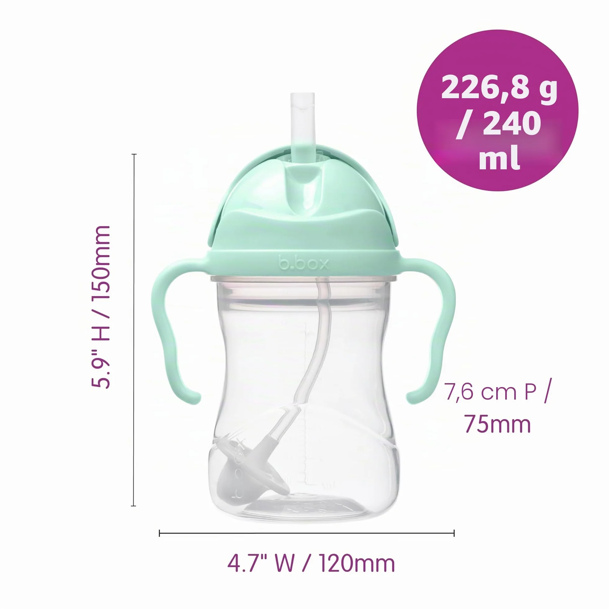 b.box Tazza con Cannuccia Antigoccia 240 ml 6+ Mesi Senza BPA Lavabile in Lavastoviglie