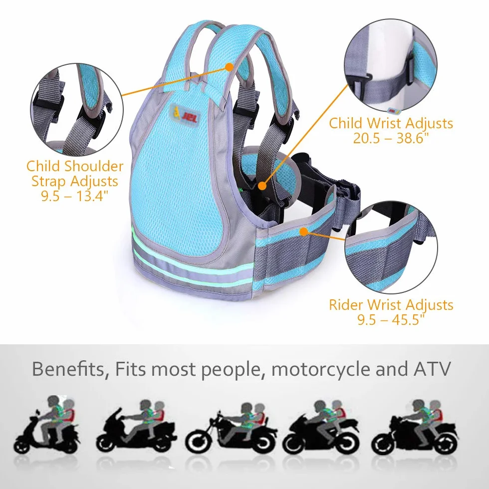 Jolik Bambini Moto Cintura di Sicurezza 4-in-1 Materiale Traspirante Riflettente Blu