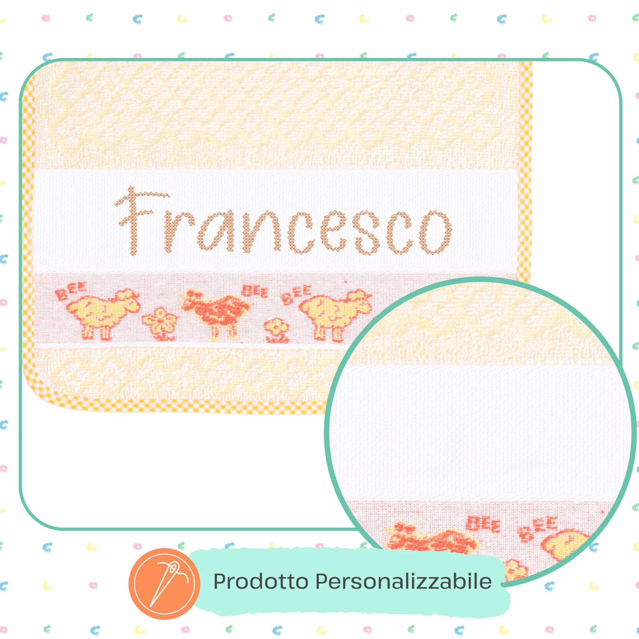 Bavaglini Asilo Elastico Spugna Cotone Tela Aida Ricamare Made in Italy Assorbenti Personalizzabili
