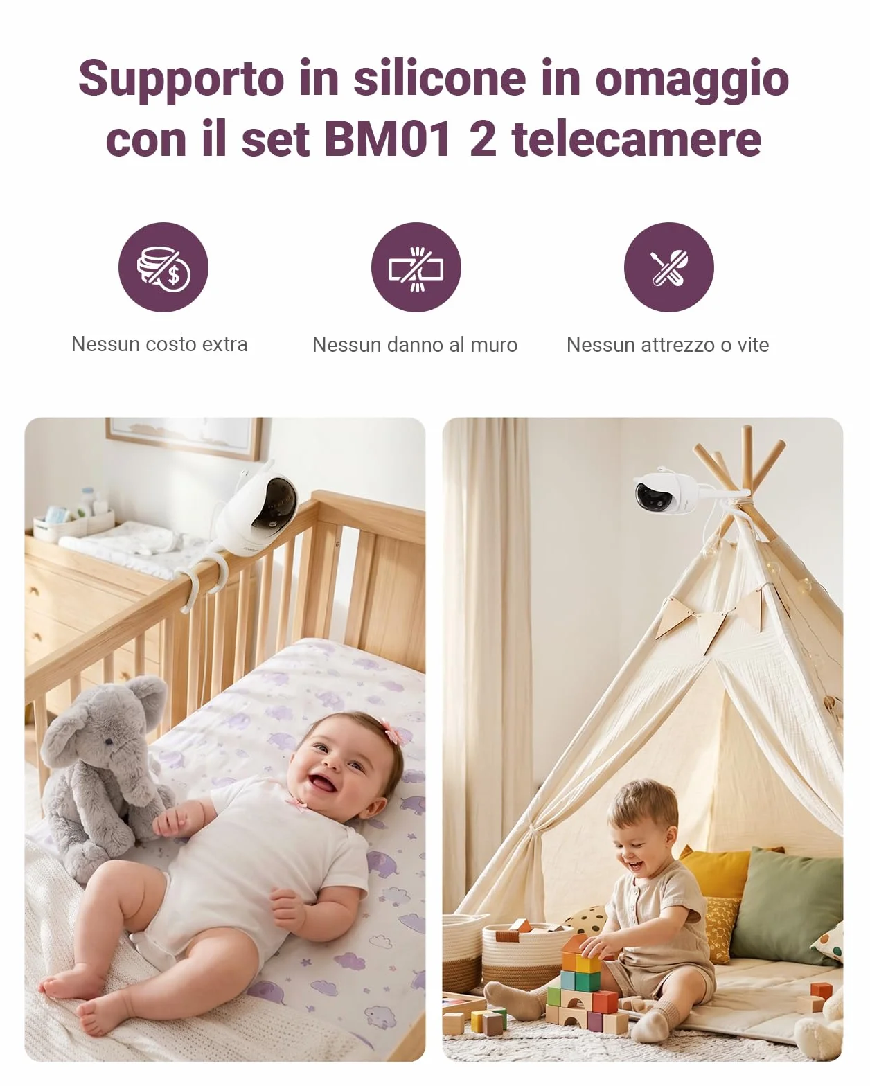 Comfyer BM01 Baby Monitor Video e Audio con 2x Telecamera, Schermo IPS 7" 720P, 4x Zoom, 6000mAh, Monitoraggio Temp, VOX, Audio Bidirezionale, Visione Notturna