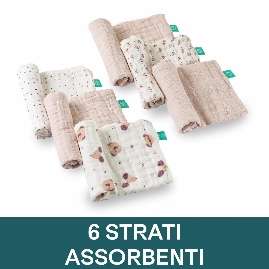 Koala Babycare Mussole Neonato Cotone 100% 6 Pz 30x30cm Rosa