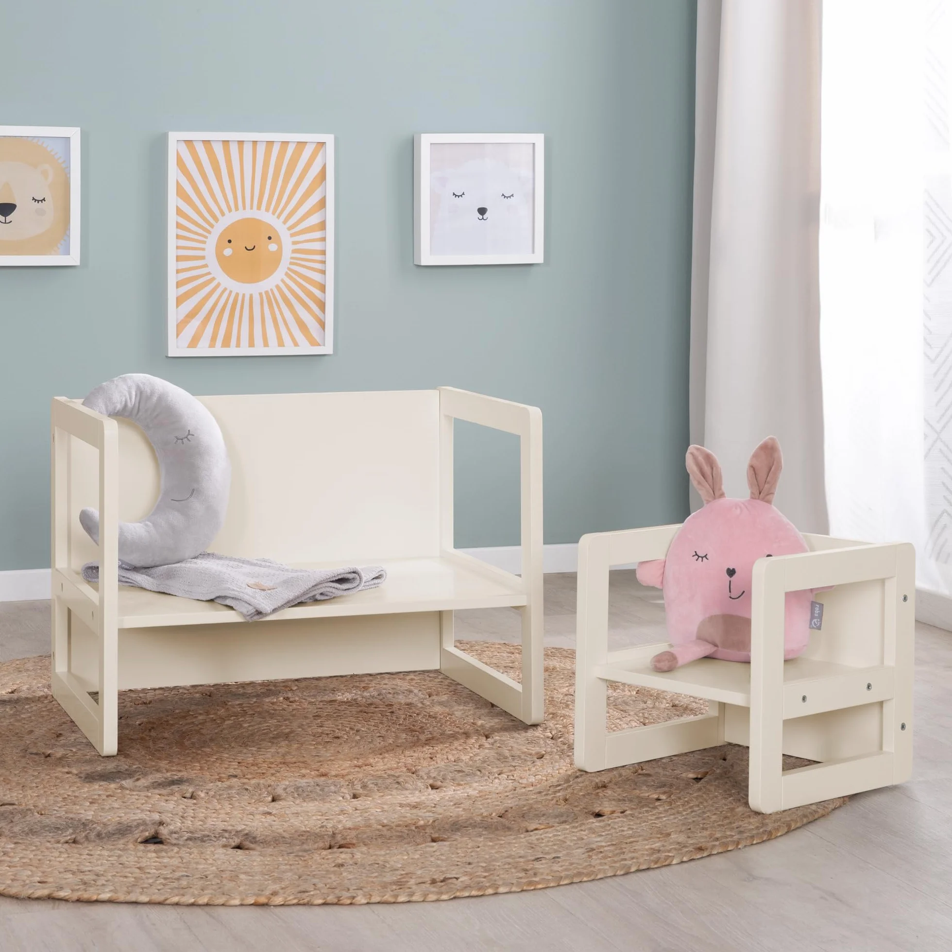 roba Set Sgabello e Tavolo Reversibili 3 in 1 - Regolazione in 3 Altezze di Seduta - Mobili per Bambini - Legno Beige/Cashmere