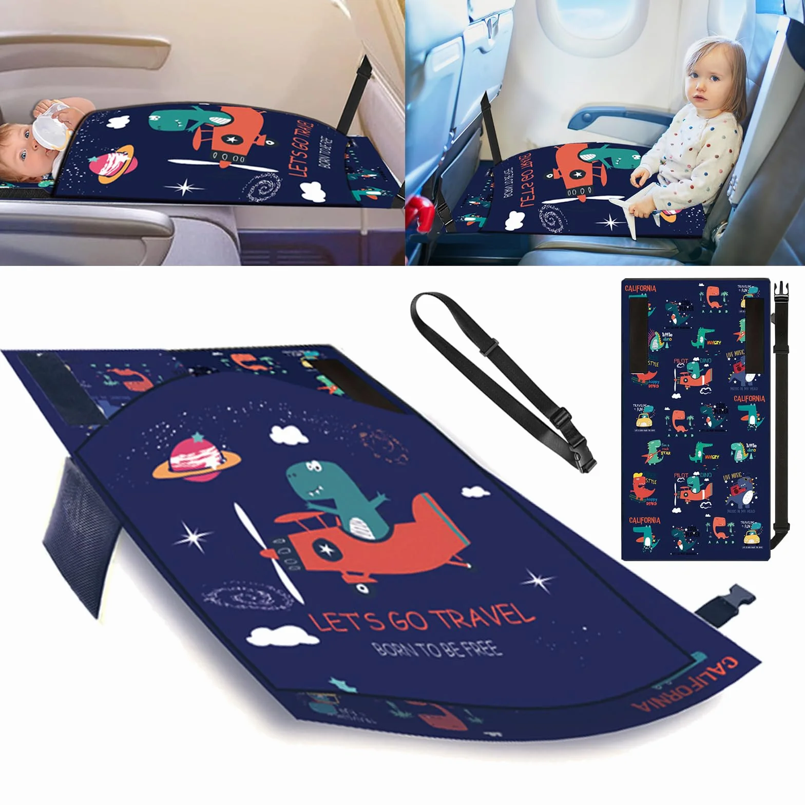 Prolunga per sedile aereo per bambini 79x44 cm pieghevole con borsa portaoggetti nero