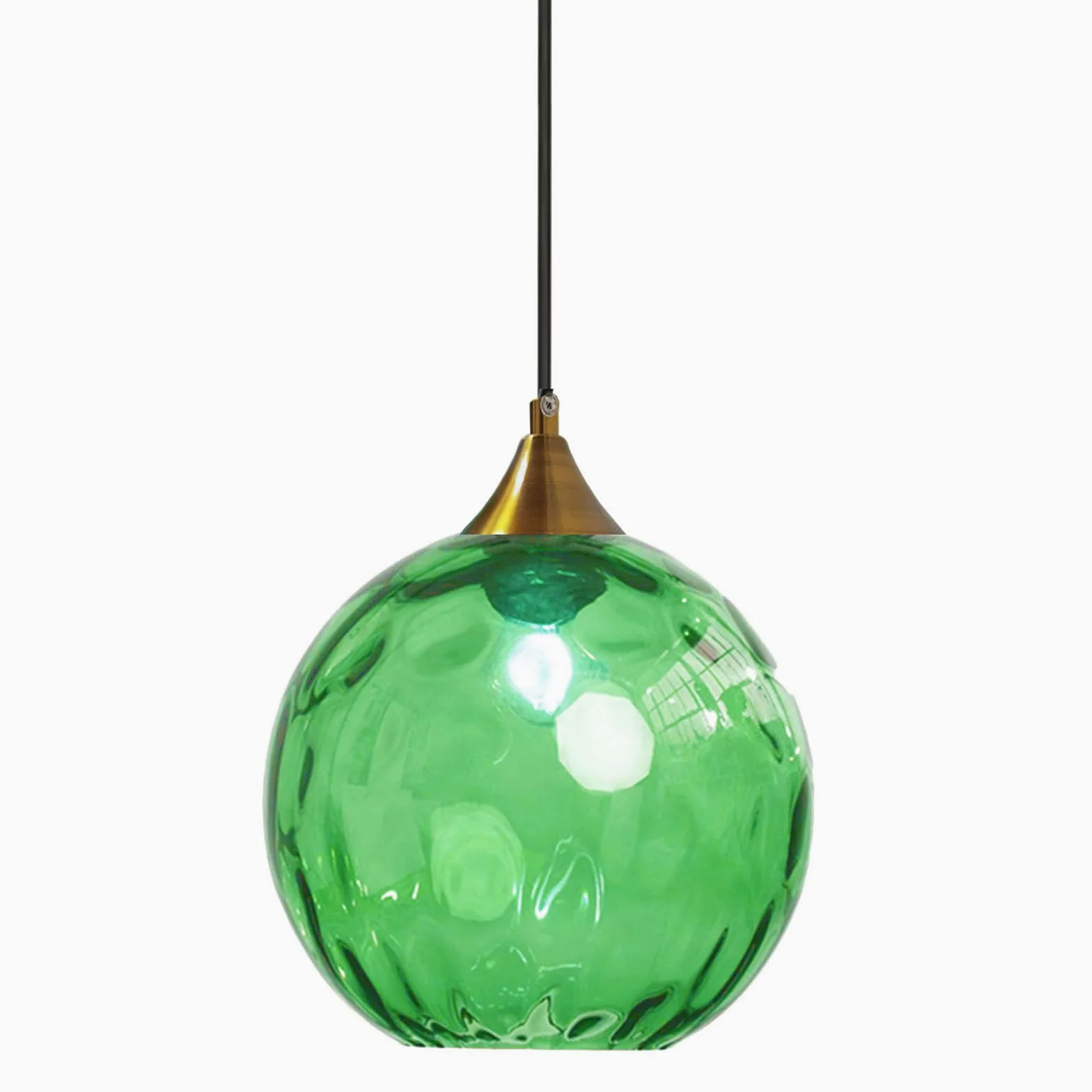 Lampadario a Sospensione a Sfera in Vetro Ondulato con Finitura Oro Lampada a Sospensione a Soffitto Industriale Vintage E27 Per Sala da pranzo Cucina - Verde scuro