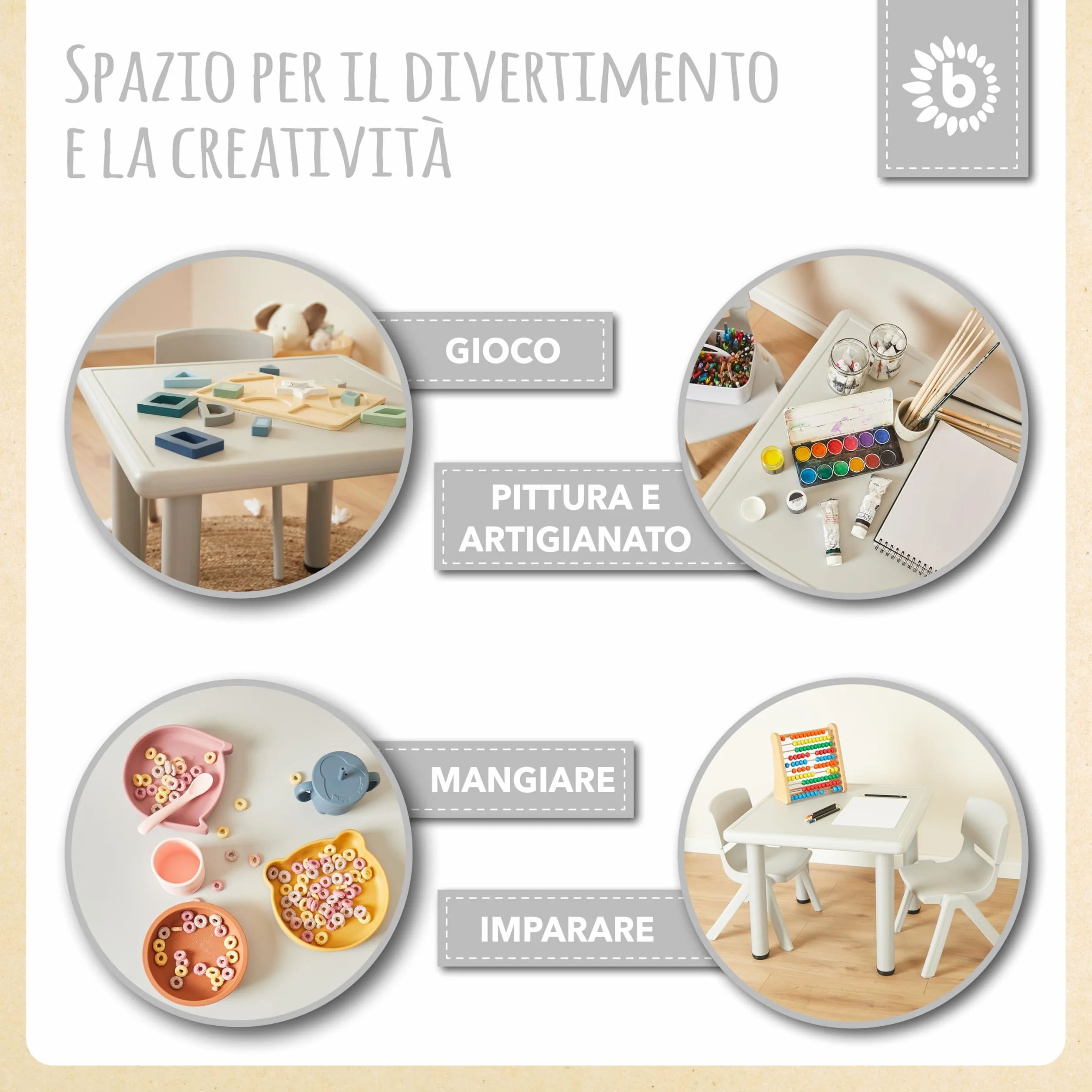 Bieco Tavolo per bambini con 2 sedie impilabile antiribaltamento per interni ed esterni