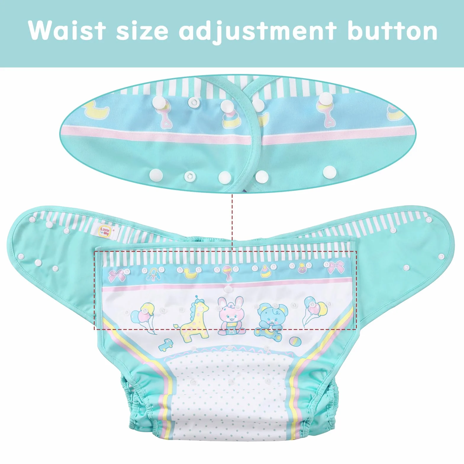 LittleForBig Pannolino Impermeabile Regolabile Riutilizzabile Adulto Wrap Copertura Baby Parade Blue M
