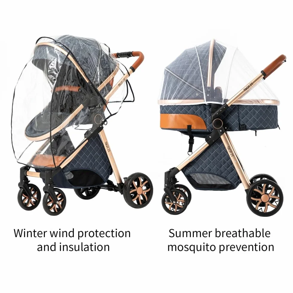 Passeggino 3 in 1 Elevato Pieghevole in Alluminio per Bambini Grigio