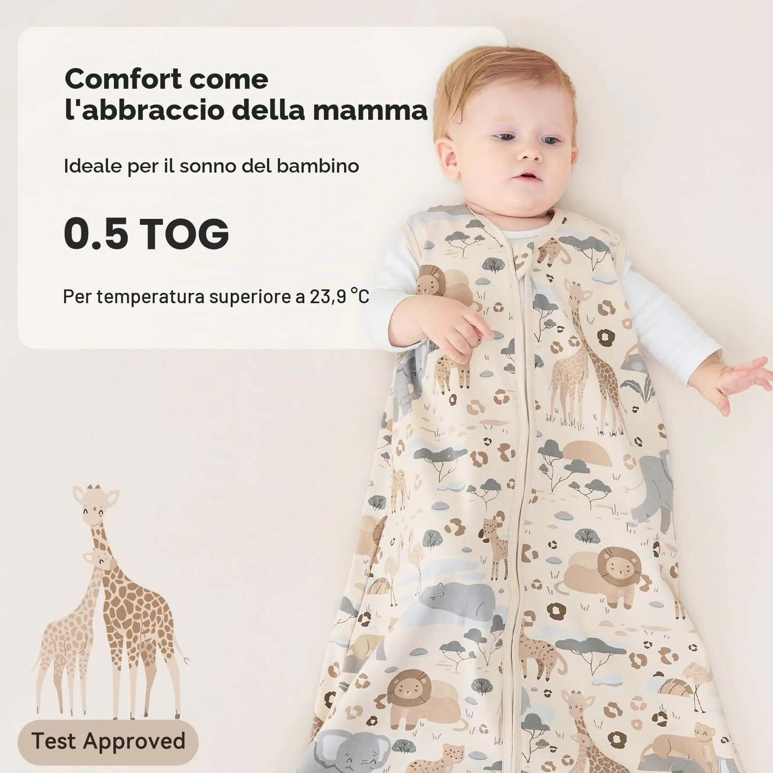 Unnivoll Sacco Nanna Estivo 0-6 Mesi 0.5 Tog 100% Cotone Neonato