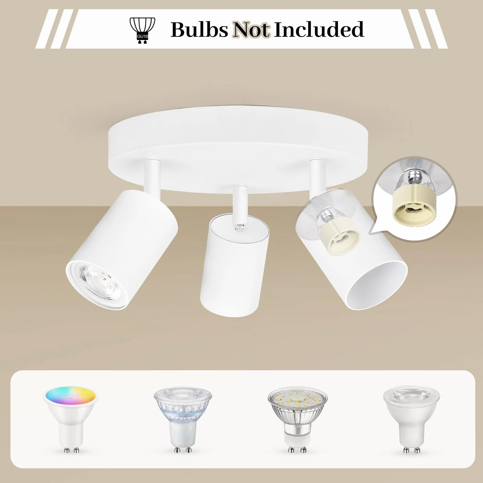 GeyouLux Faretto da soffitto a 3 luci, rotondo, lampada da soffitto a LED, orientabile, GU10, faretto da soffitto, moderno, bianco, per soggiorno, camera da letto, cucina (senza lampadina)