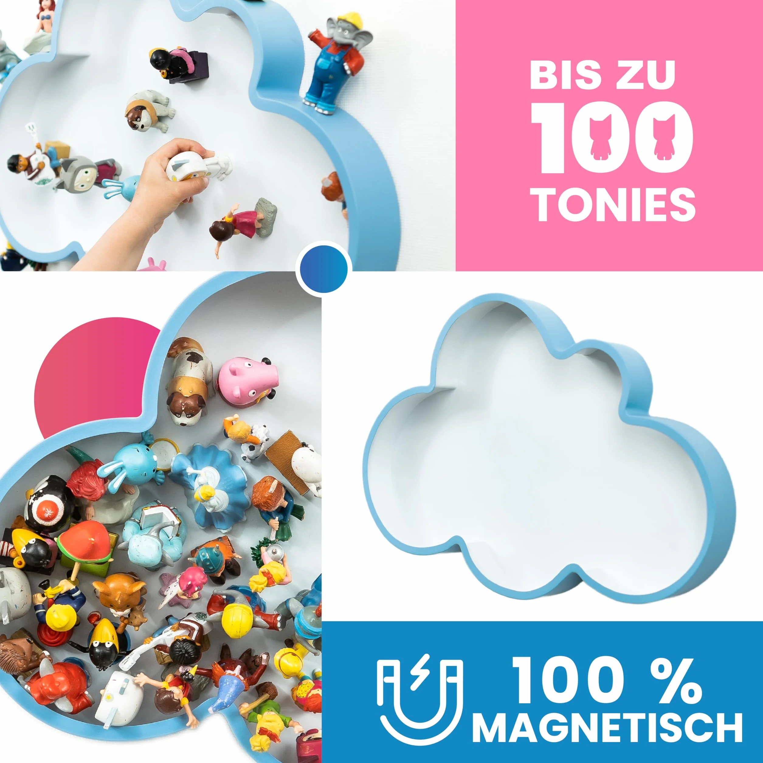 Mensola da parete a forma di nuvola per figure Tonie, 100% magnetica, blu