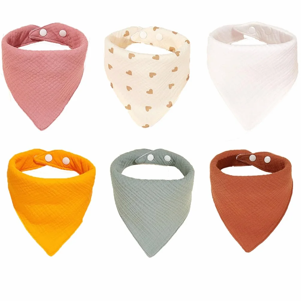 BRONG Mussola Bavaglini Neonato Confezione da 6 Bandana Cotone Dentizione Bottoni Regolabili