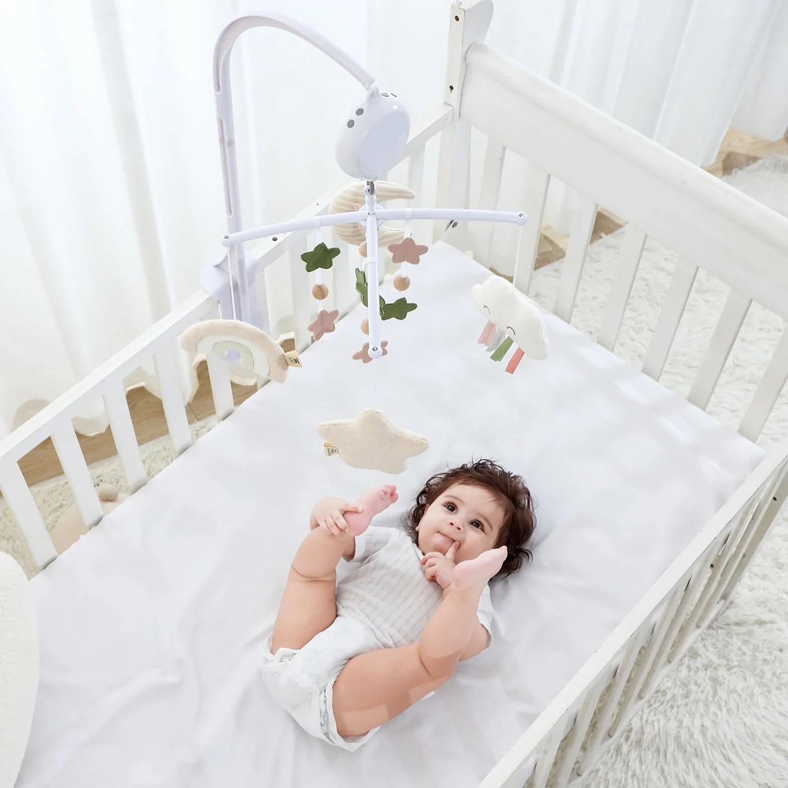Giostrina Culla Neonato con Carillon 35 Musiche 3 Modalità Volume Regolabile Arcobaleno