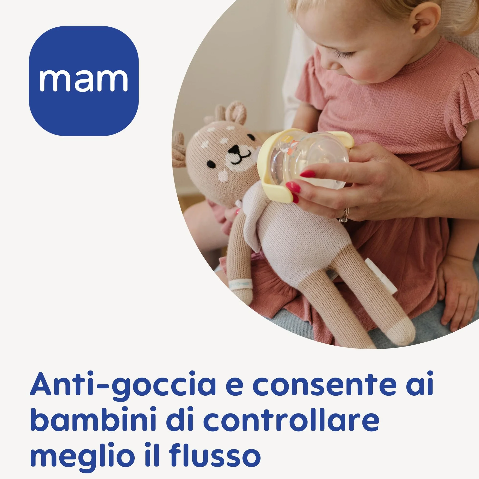MAM Starter Cup Tazza bambini 150 ml Biberon acqua latte neonati 4+ mesi morbido beccuccio anti-goccia Borraccia neonato forma arrotondata manici antiscivolo Rosa