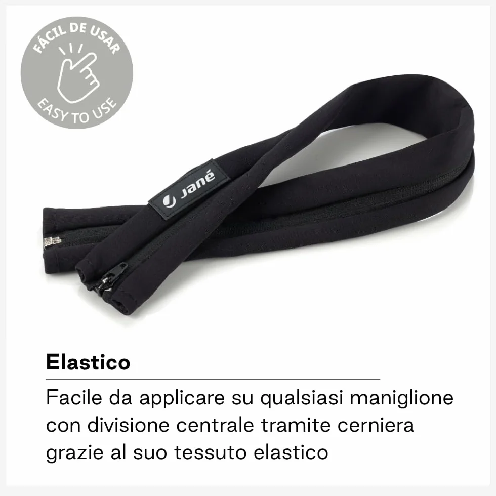 Jané Copertura Maniglione Passeggino Universale, Manico Intero, Anti-Usura, Chiusura Zip, Nero