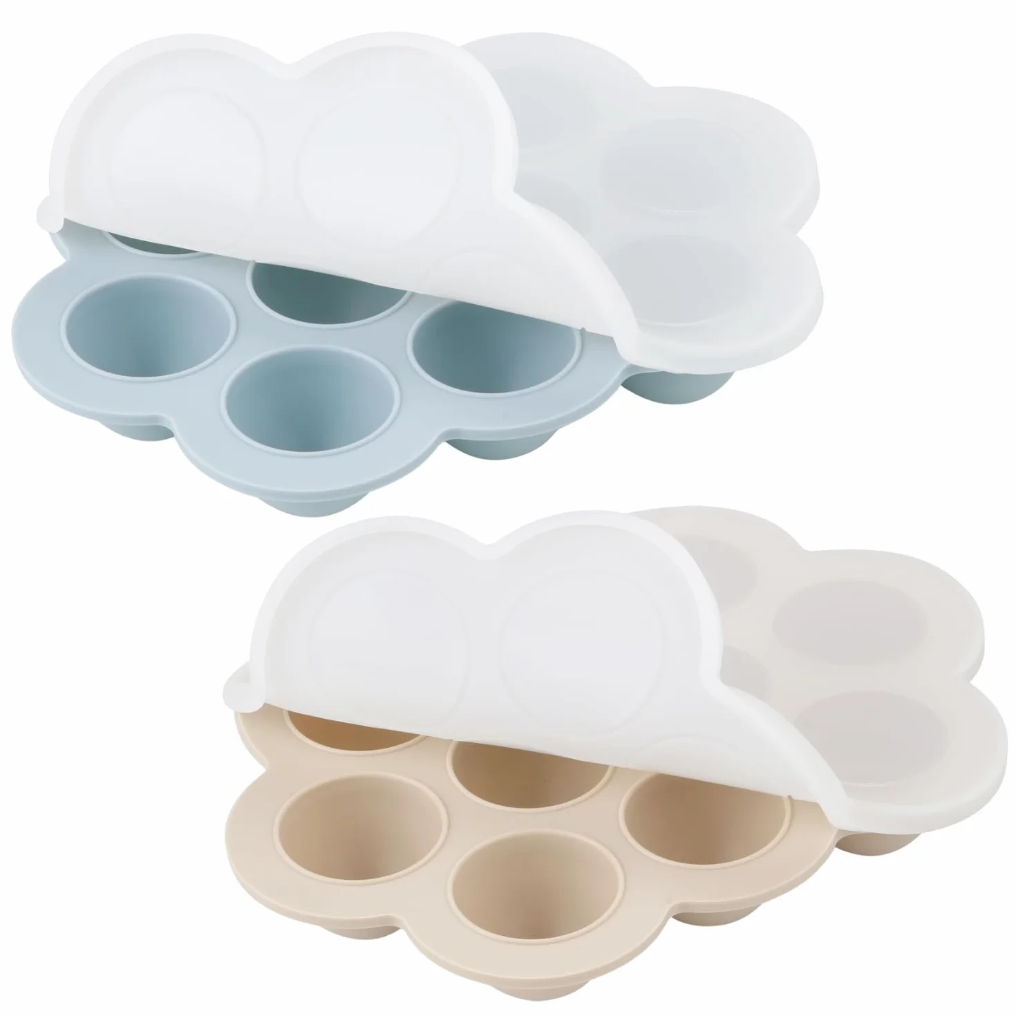 PandaEar Set di 2 Vaschette per Congelare Alimenti per Bambini in Silicone con Coperchi - Blu/Marrone