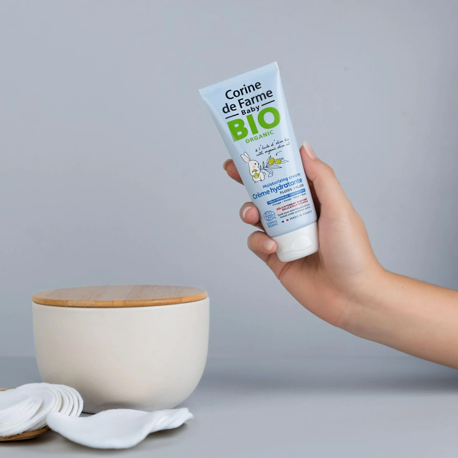 Corine de Farme Crema idratante biologica per neonati con olio di oliva e burro di karité, pelli sensibili, Made in France