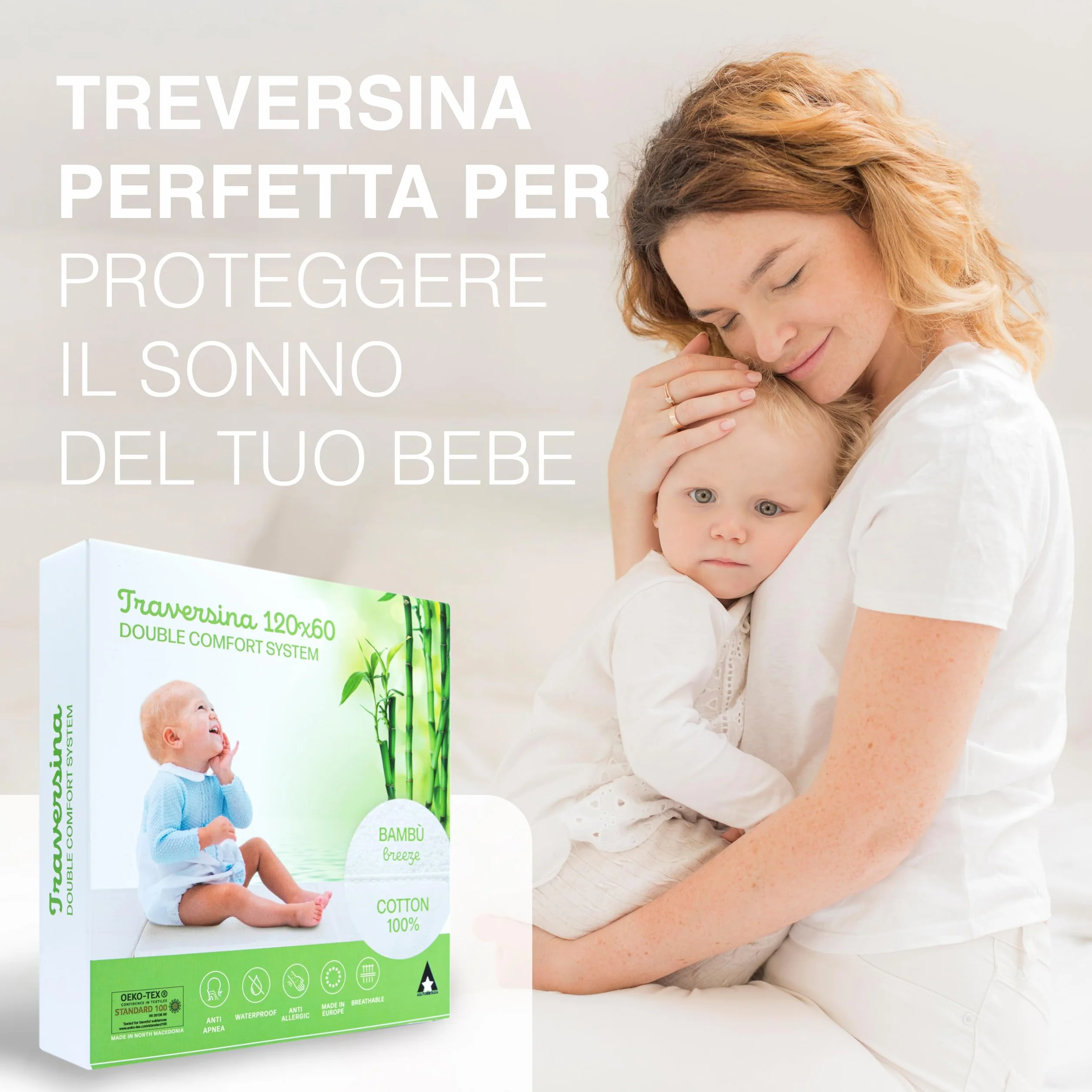 Traversina Neonato Coprimaterasso Impermeabile Bamboo Morbido Cotone Traspirante Anti Soffoco 60x120 cm Oeko-Tex