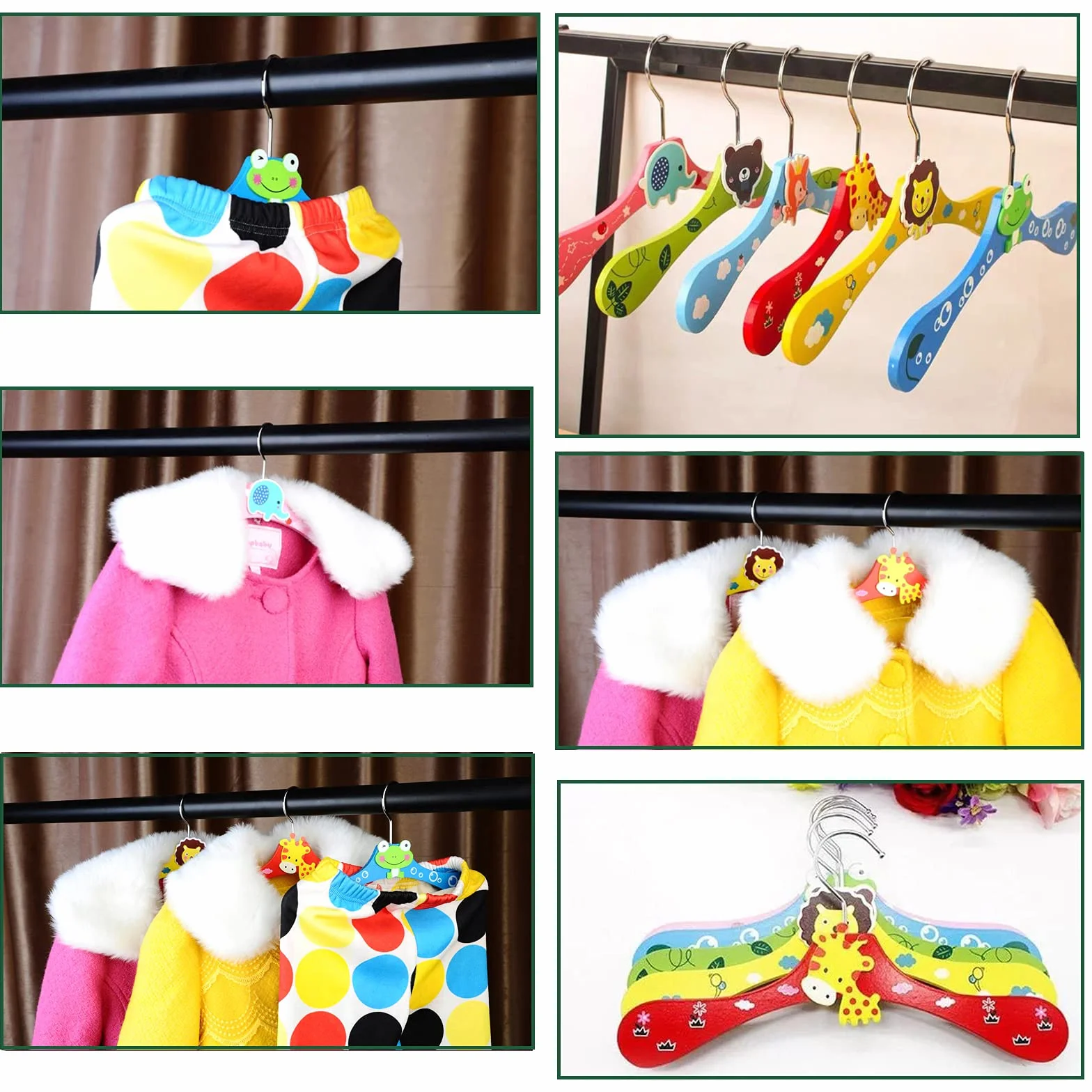 Appendiabiti in legno per bambini multicolore con motivo animale antiscivolo 28x16 cm 6 pezzi