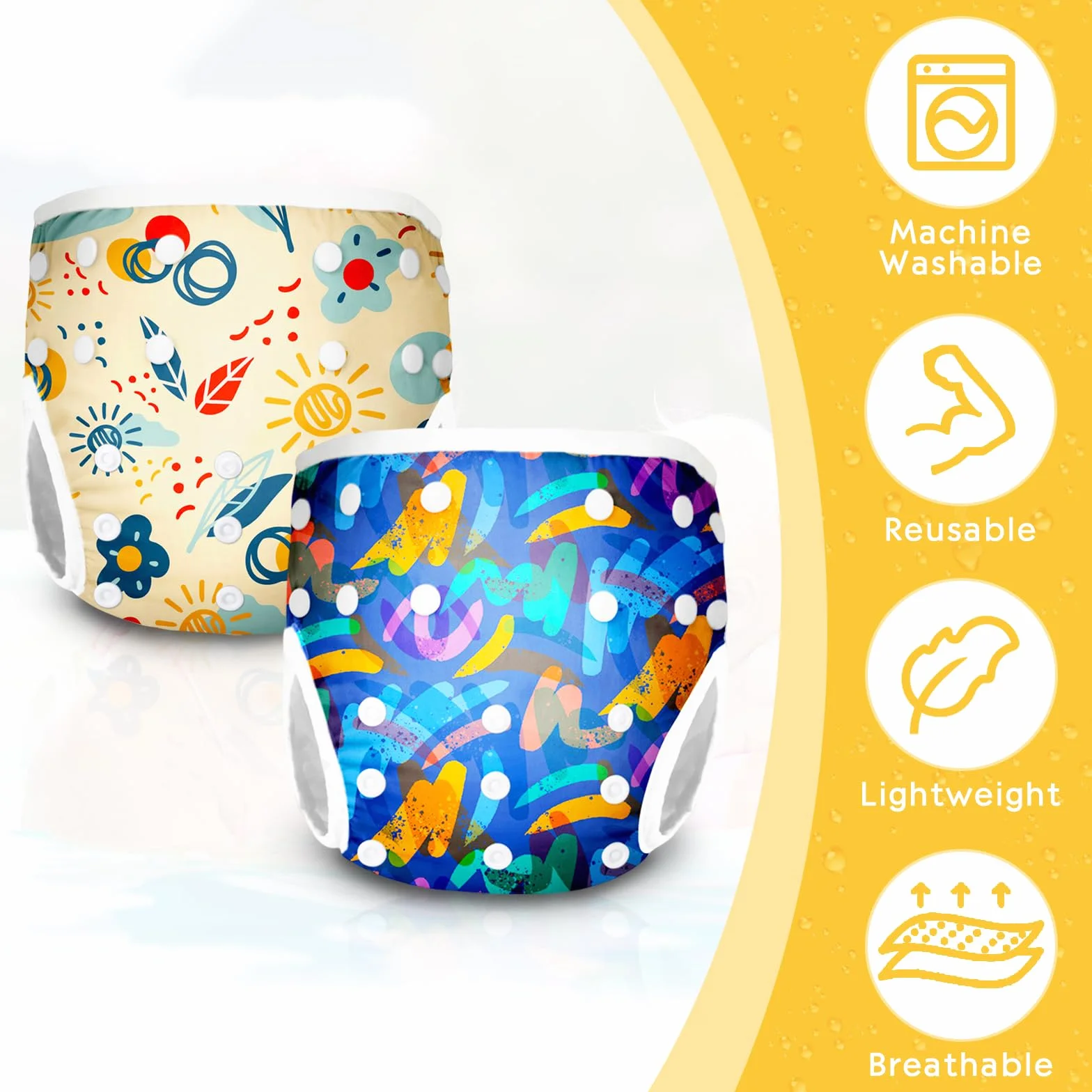 Costume Pannolino Lavabili Impermeabile Pannolino Piscina Neonato 0-3 Anni 2 Pezzi Beige e Blu