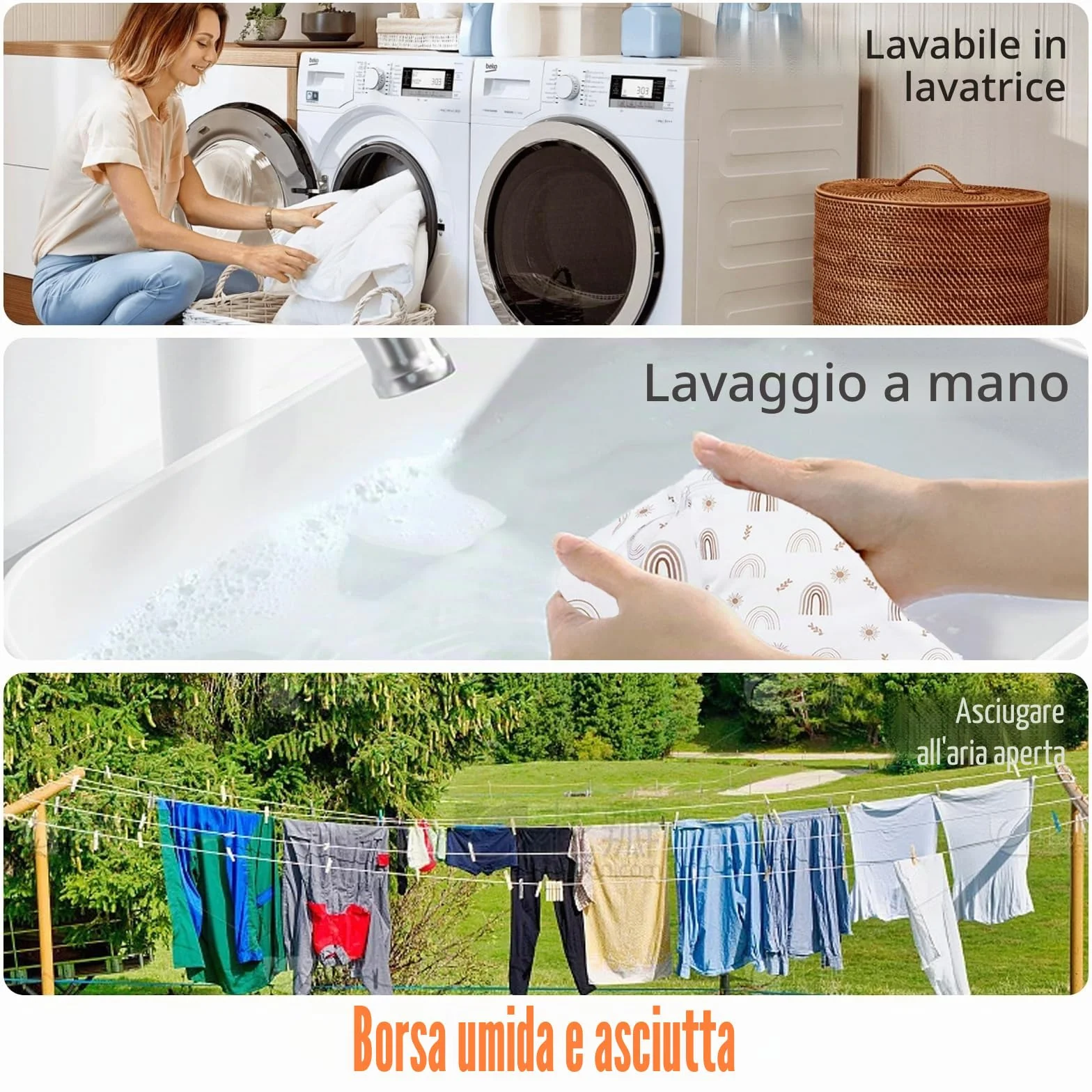 Borsa per Pannolini Impermeabile Wetbag con Zip Riutilizzabile Organizzatore Pannolino Sacchetto Stoffa per Viaggi Gym Vestiti 3 pezzi