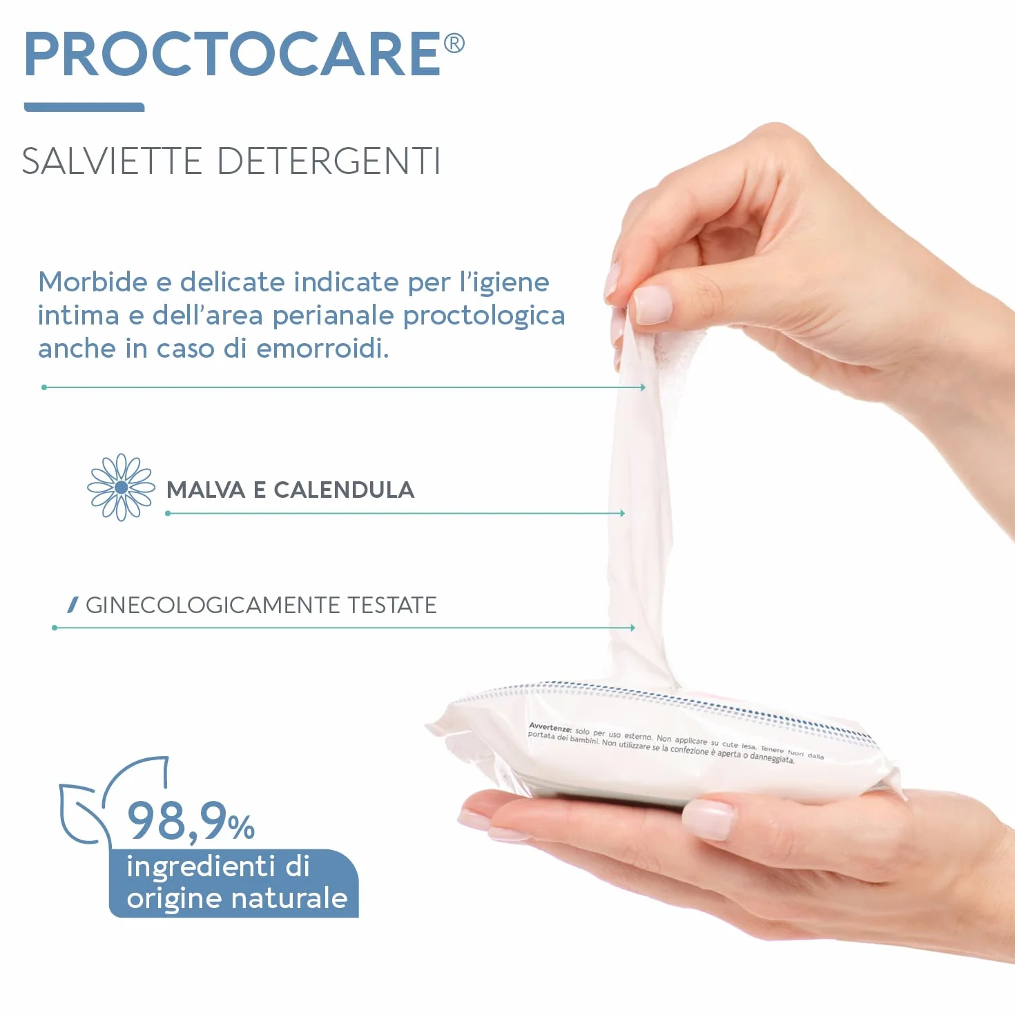 Proctocare Salviette Detergenti Dermovitamina Igiene Intima Trattamento Emorroidi Malva Calendula Tessuto Biodegradabile 15 pz