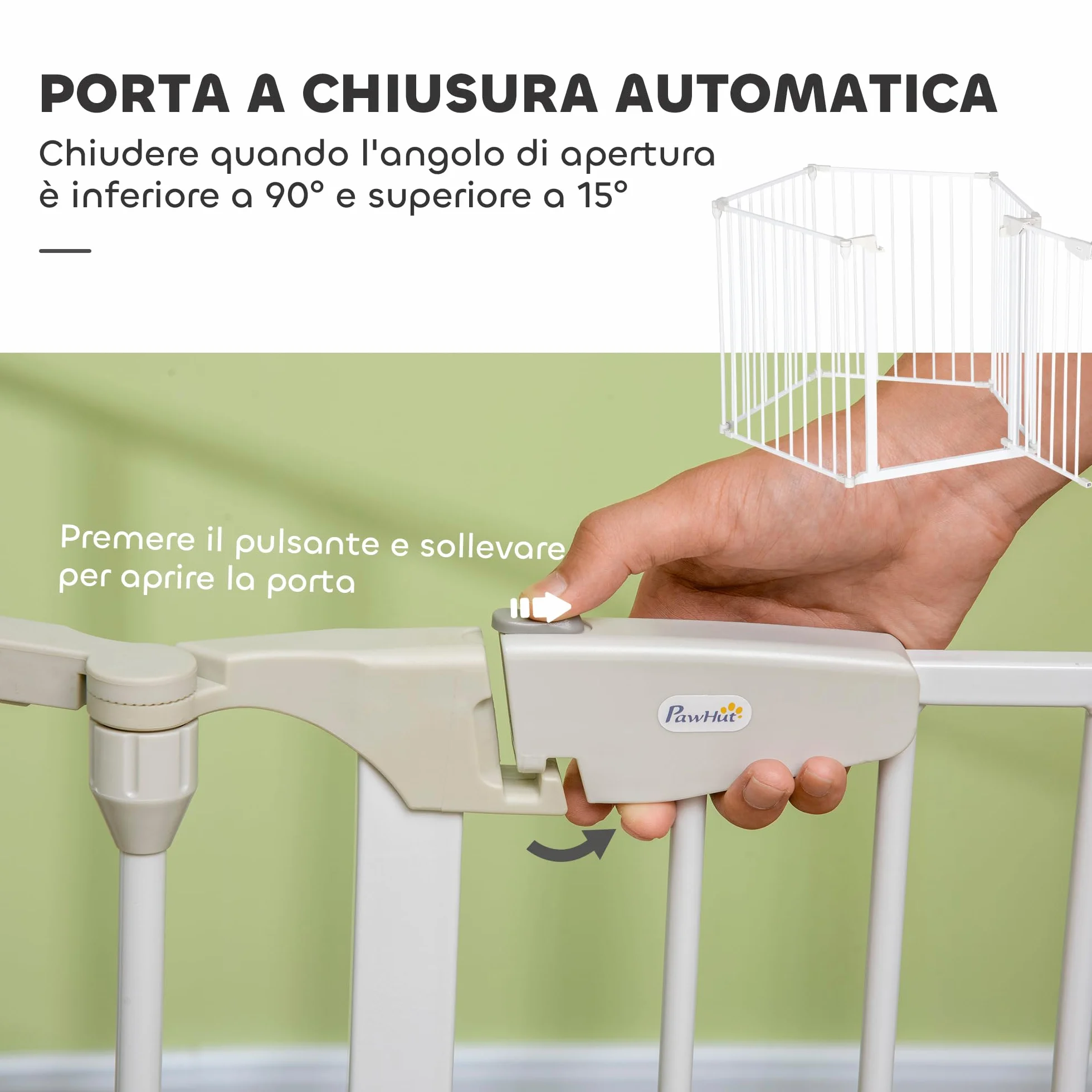 PawHut Recinto Cancelletto per Cani Regolabile Pieghevole Chiusura Automatica Sistema Blocco Metallo Plastica 300x74.5 cm Bianco