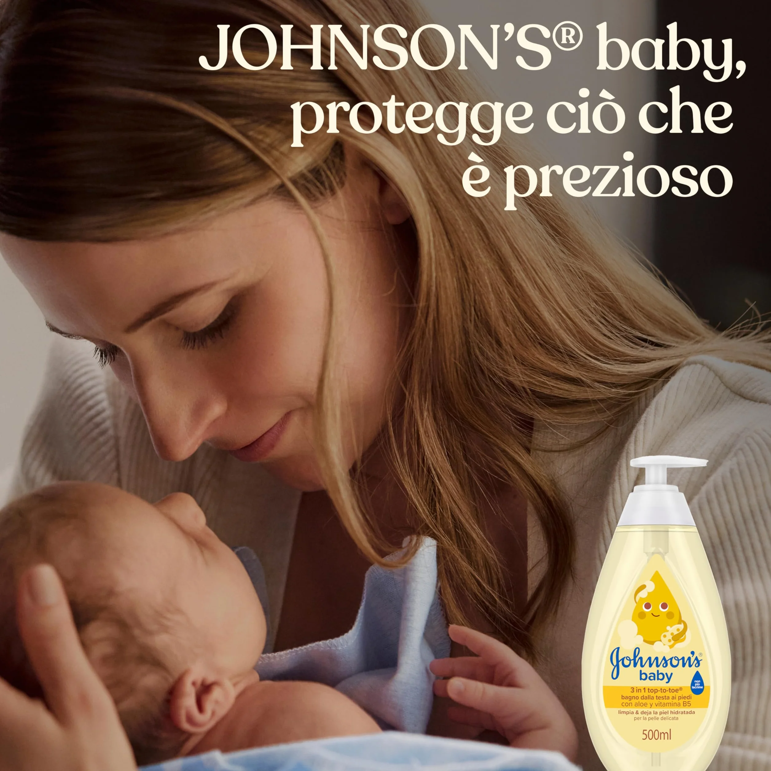 Johnson's Baby Top-to-Toe 3 in 1 Bagno dalla Testa ai Piedi 500 ml Bagnoschiuma e shampoo bambini per viso corpo e capelli