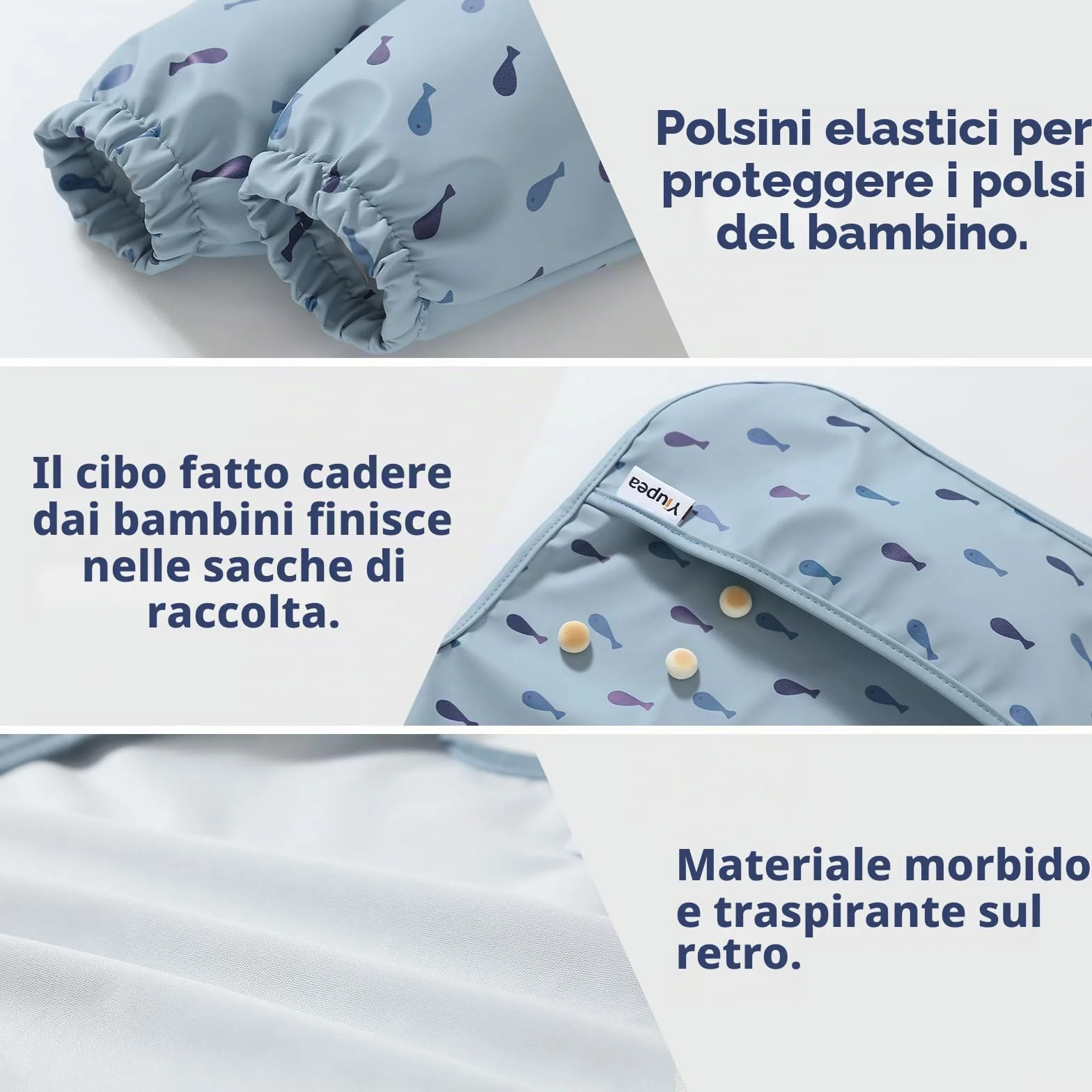 Bavaglino Anti-Mess a Manica Lunga Impermeabile Lavabile in Lavatrice per Svezzamento Bambino 6-24 Mesi