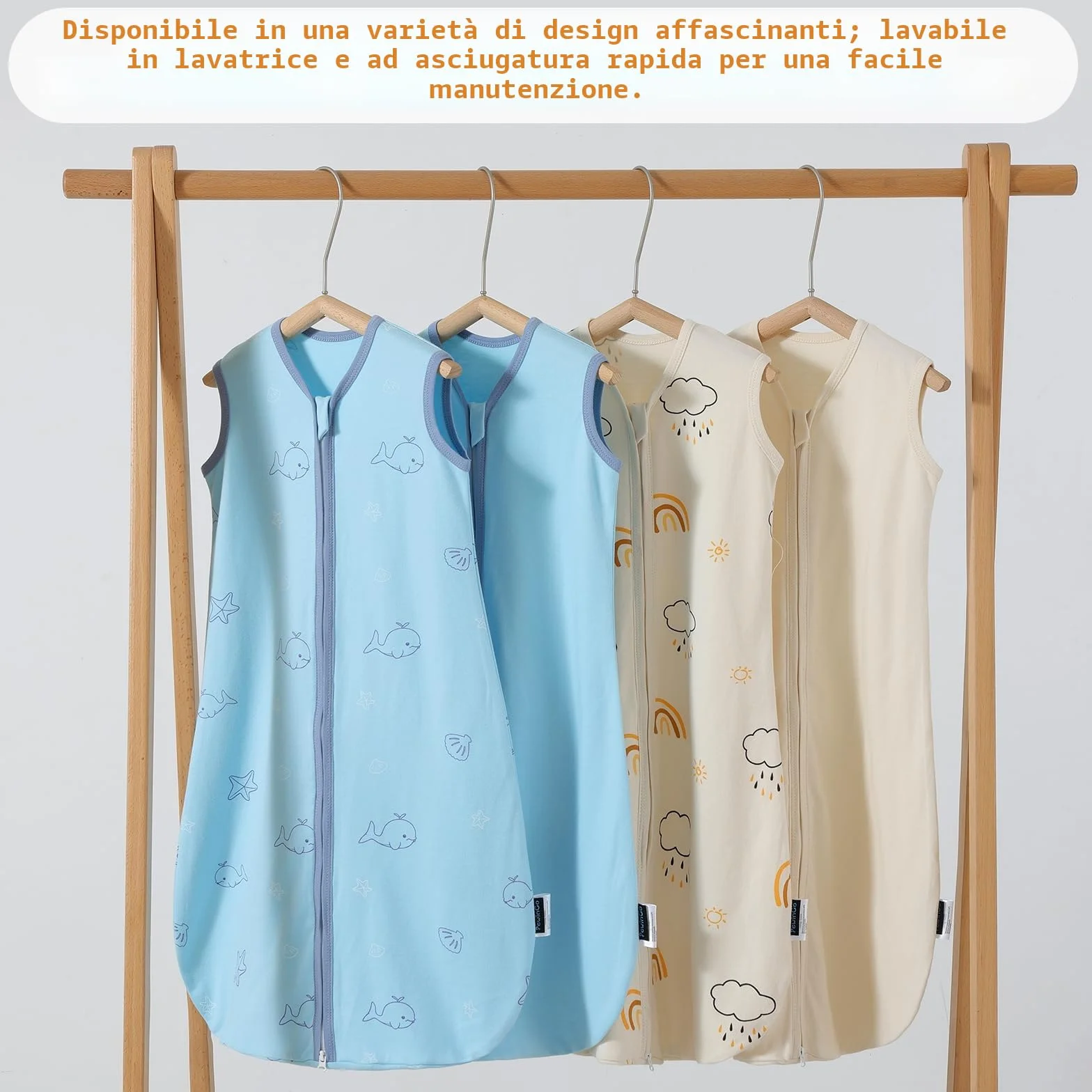 Sacco Nanna Neonato 0-6 Mesi 0.5 TOG 2 Pezzi Cotone Biologico OEKO-TEX Cerniera Doppia