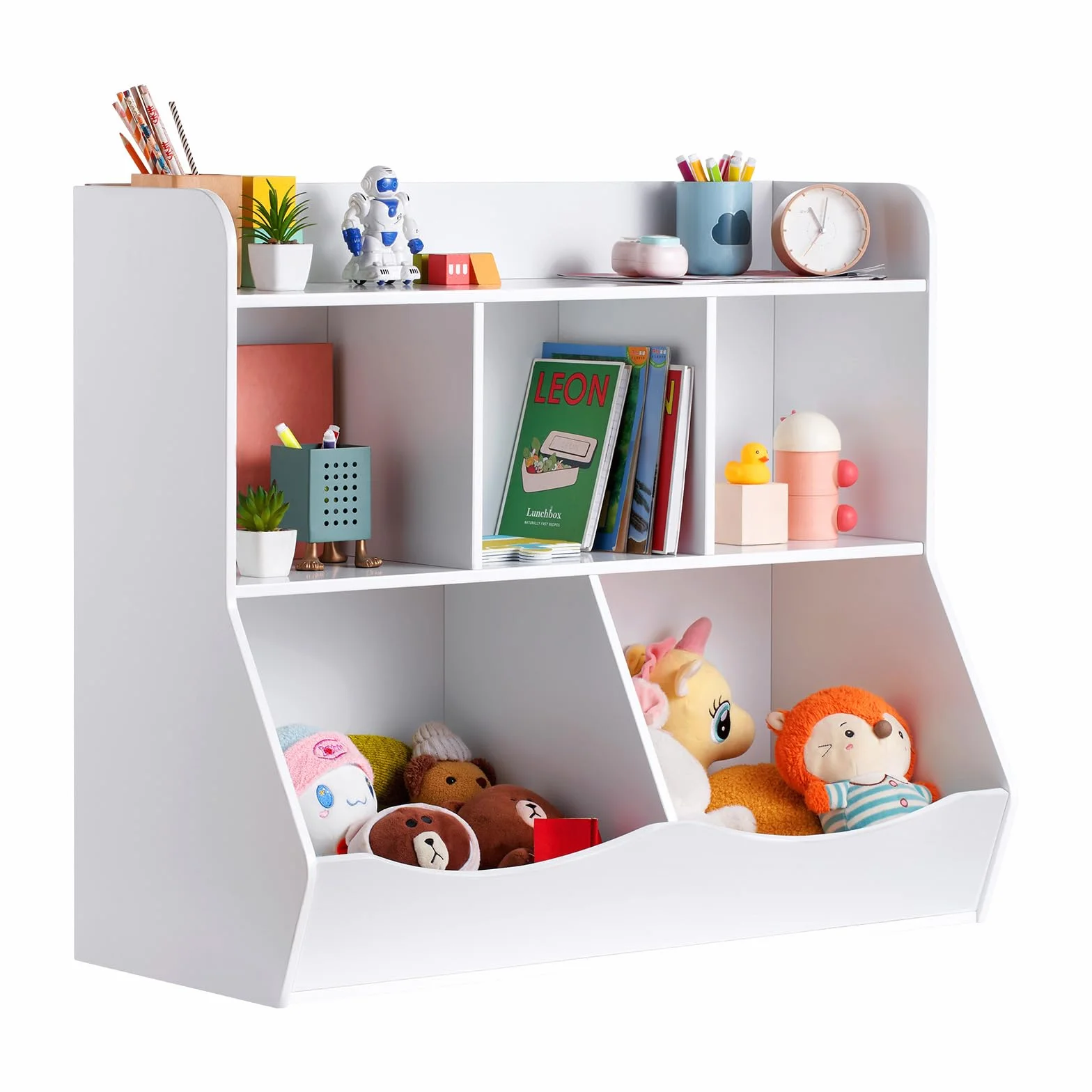 VEVOR Scaffale Portaoggetti in Legno per Bambini, Organizzatore Giocattoli con Scaffale per Libri, Armadietto per Camera Giochi