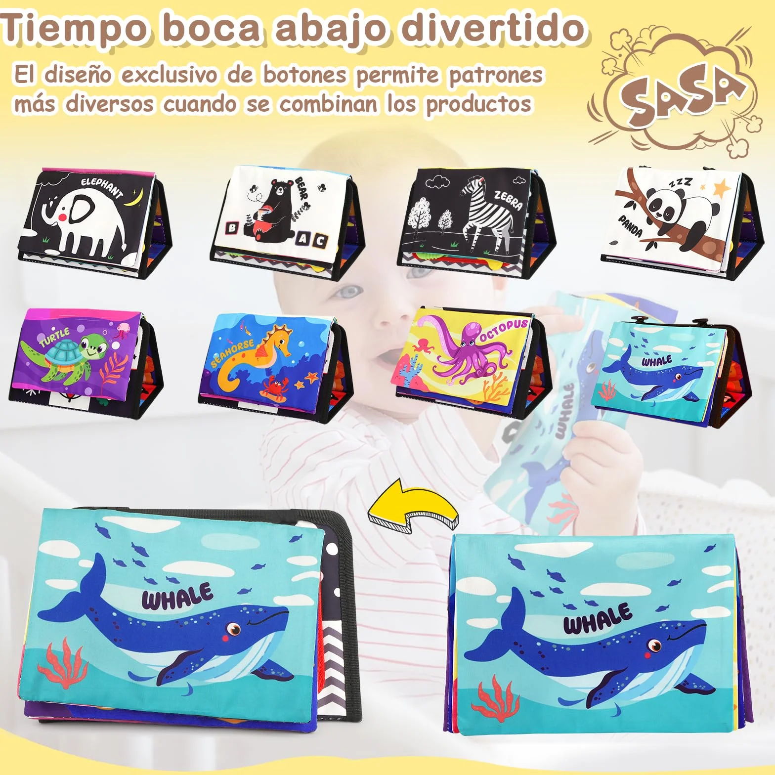 Giochi Montessori Neonato 0 3 6 12 Mesi, Libro Sensoriale con Specchio, Tummy Time Morbidi di attività Giocattoli Educativi Interattivo Regali