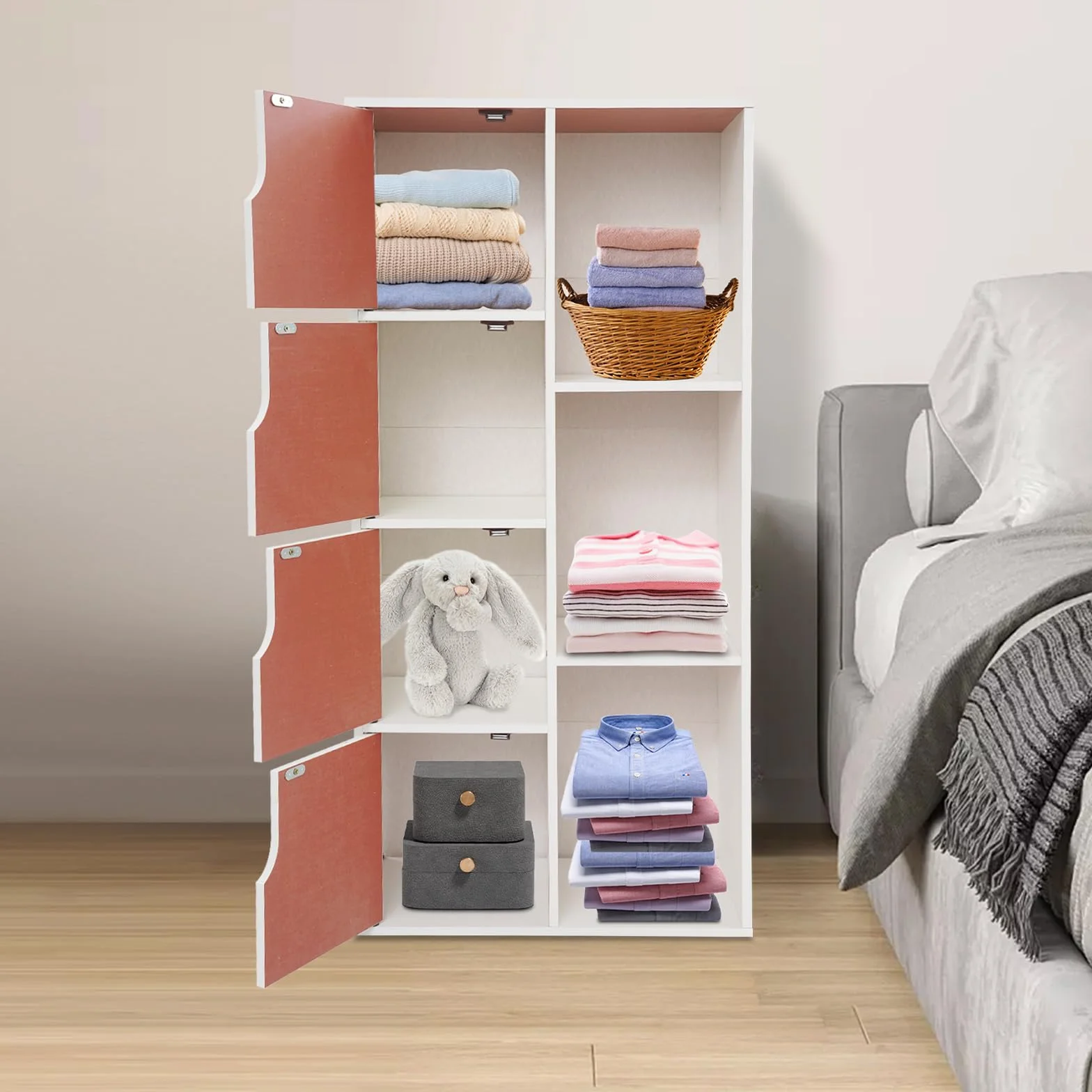 Armadio a Colonna Bianco Stretto 50x24x105 cm 7 Scompartimenti per Conservazione Soggiorno Camera da Letto