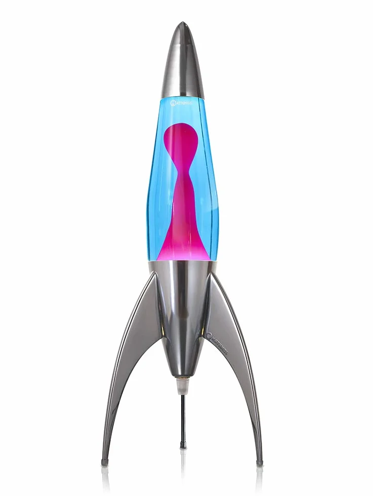Mathmos Lampada lava razzo Telstar argento Inventori della lampada lava | Lampade Blu e Rosa in metallo fuso cromato, riempite a mano in Gran Bretagna